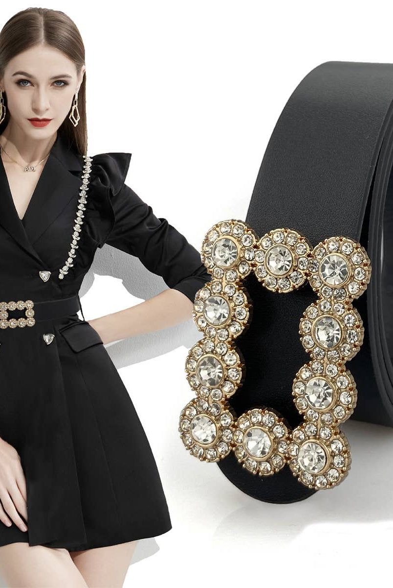 Rhinestone Diamond Buckle Belt - Black-280 Accessories-ACCITY-The Lovely Closet, Women's Fashion Boutique in Alexandria, KY