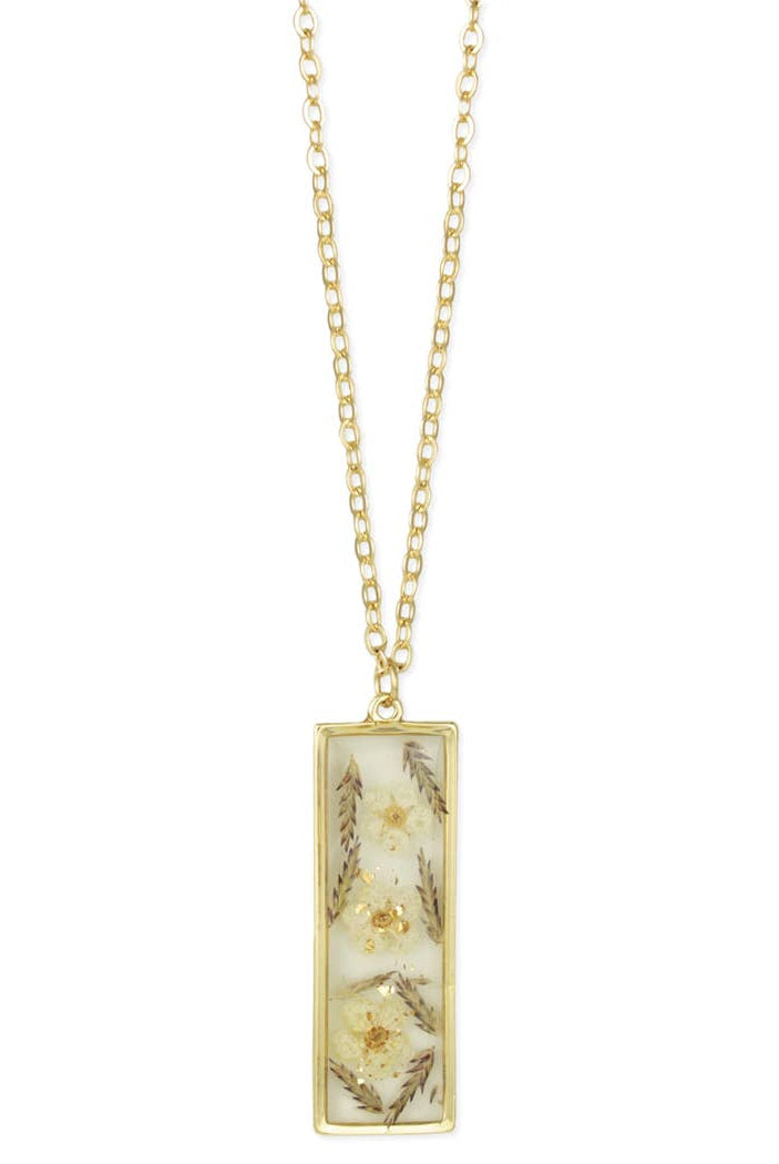 Prairie Florals White Dried Flower Bar Gold Necklace-280 Accessories-ZAD-The Lovely Closet, Women's Fashion Boutique in Alexandria, KY
