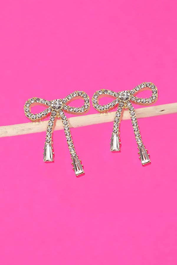 Rhinestone Bow Earring - Gold-280 Accessories-JOSSLYN by wall to wall-The Lovely Closet, Women's Fashion Boutique in Alexandria, KY