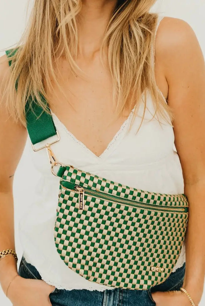 Westlyn Woven Bum Bag - Green & Gold Check-290 Bag/Handbags-Pretty Simple-The Lovely Closet, Women's Fashion Boutique in Alexandria, KY