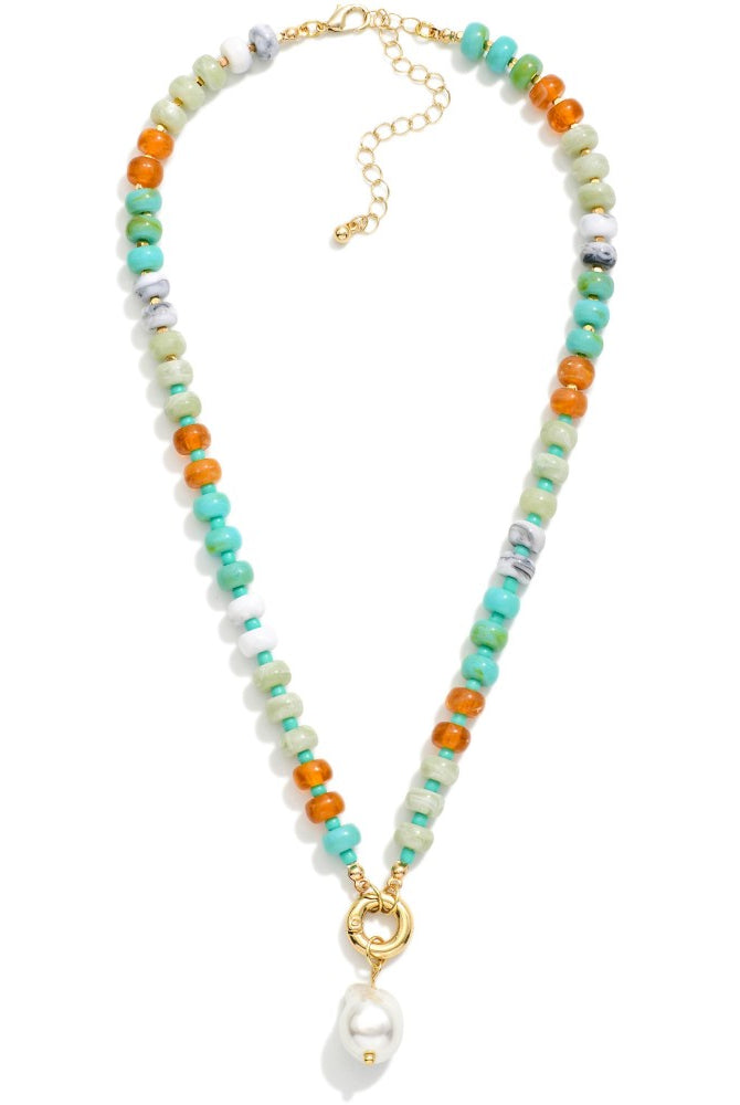 Candy Bead Necklace with Pearl Charm-250 Jewelry-judson-The Lovely Closet, Women's Fashion Boutique in Alexandria, KY