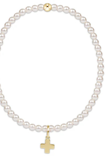 egirl Classic Pearl 3mm Bead Bracelet - Signature Cross Gold Charm-260 eNewton-eNewton-The Lovely Closet, Women's Fashion Boutique in Alexandria, KY