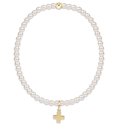egirl Classic Pearl 3mm Bead Bracelet - Signature Cross Gold Charm-260 eNewton-eNewton-The Lovely Closet, Women's Fashion Boutique in Alexandria, KY