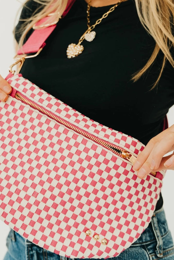 Westlyn Woven Bum Bag - Pink & White Check-290 Bag/Handbags-Pretty Simple-The Lovely Closet, Women's Fashion Boutique in Alexandria, KY