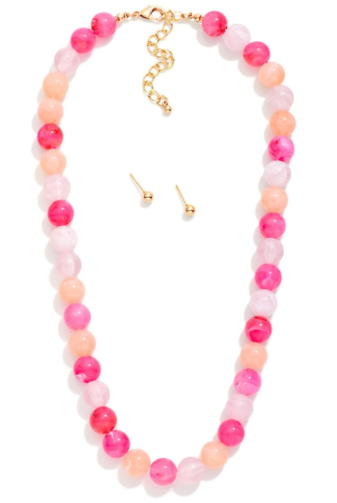 Pink Round Beaded Necklace-280 Accessories-judson-The Lovely Closet, Women's Fashion Boutique in Alexandria, KY