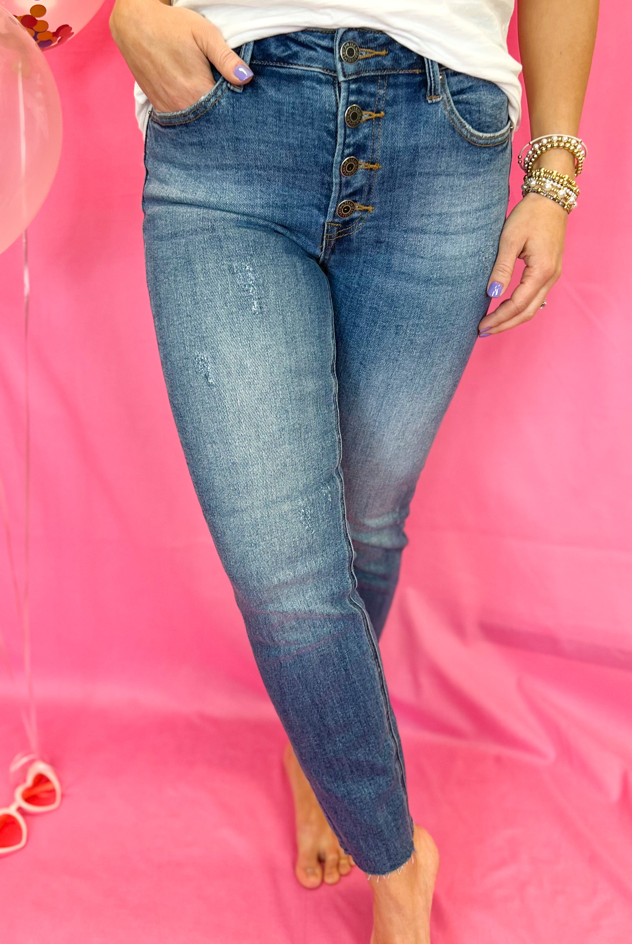 RISEN Button Fly Relaxed Fit Skinny-210 Jeans-Risen-The Lovely Closet, Women's Fashion Boutique in Alexandria, KY