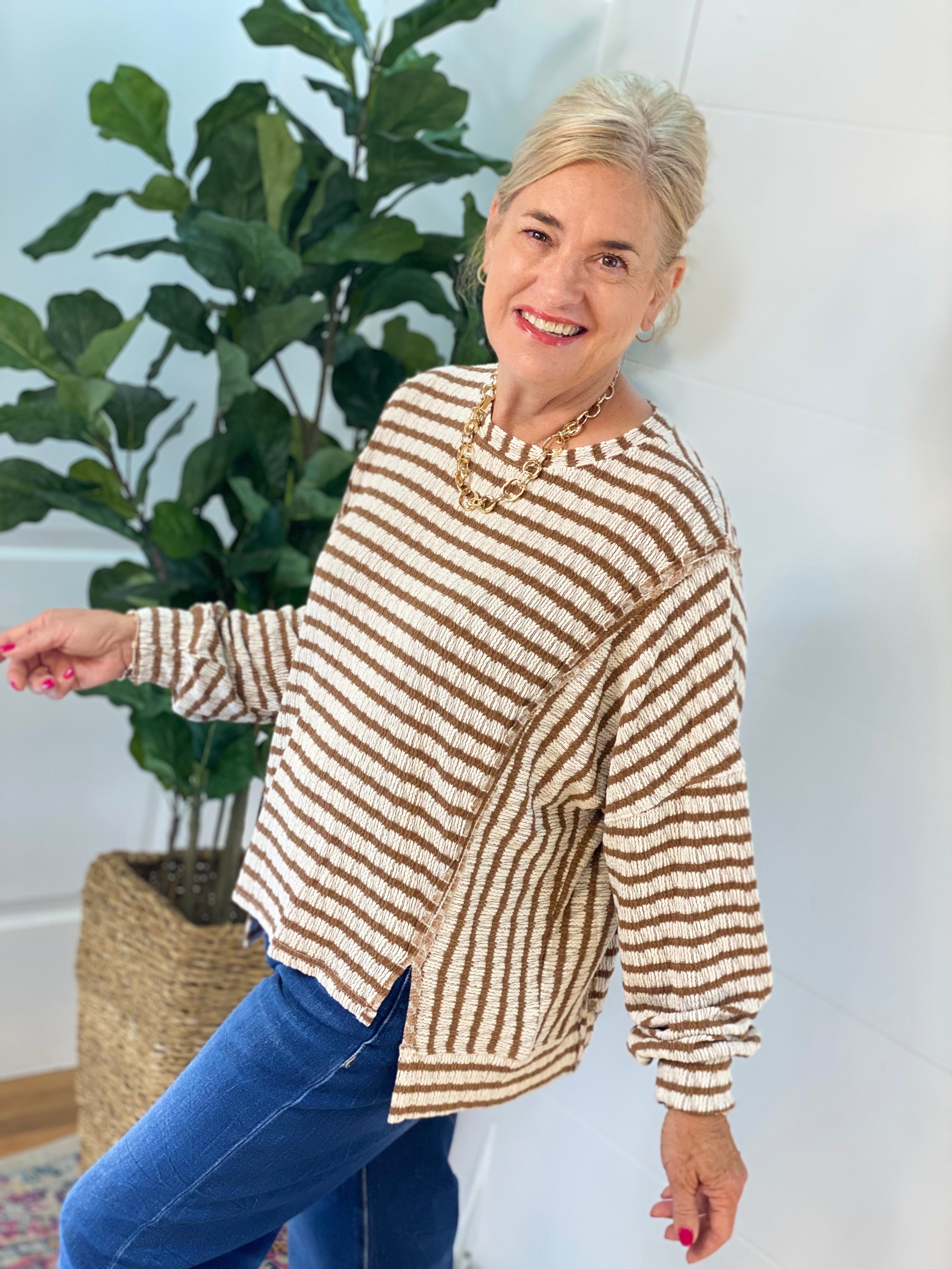 Driftwood Striped Top - Camel-110 Long Sleeve Top-bibi-The Lovely Closet, Women's Fashion Boutique in Alexandria, KY