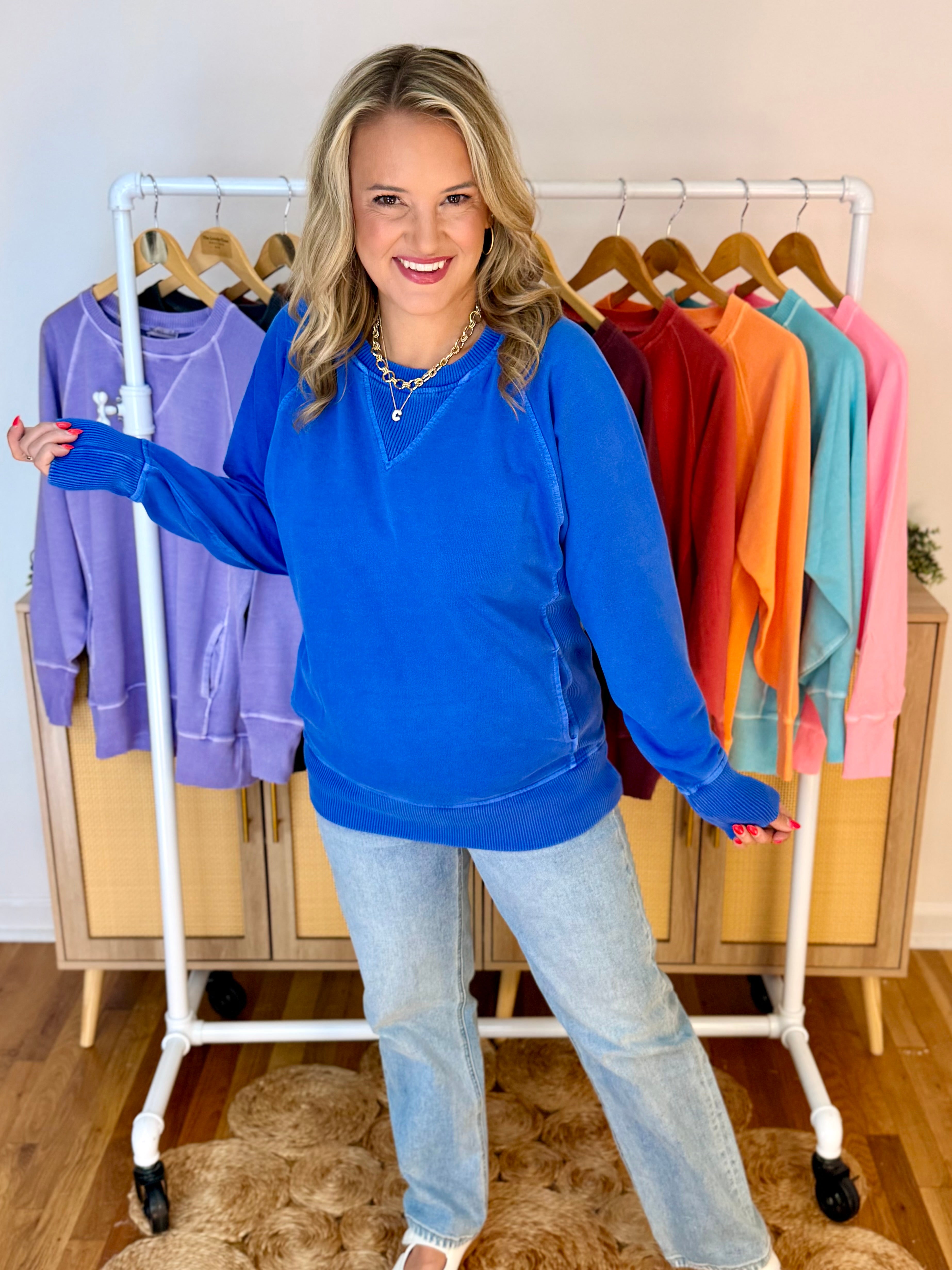 Keeping it Casual Pullover 2026 - Bright Blue-150 Sweatshirts-zenana-The Lovely Closet, Women's Fashion Boutique in Alexandria, KY
