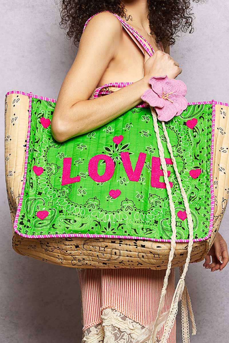 LOVE Bandana Quilted Tote Bag-280 Accessories-Pol Clothing-The Lovely Closet, Women's Fashion Boutique in Alexandria, KY