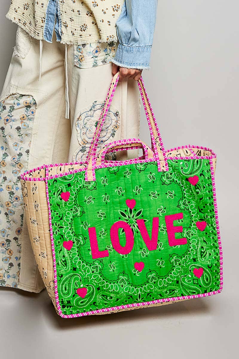 LOVE Bandana Quilted Tote Bag-280 Accessories-Pol Clothing-The Lovely Closet, Women's Fashion Boutique in Alexandria, KY