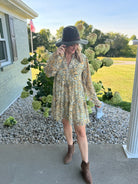 Mustard Metallic Printed Dress-180 Dresses-The Lovely Closet-The Lovely Closet, Women's Fashion Boutique in Alexandria, KY