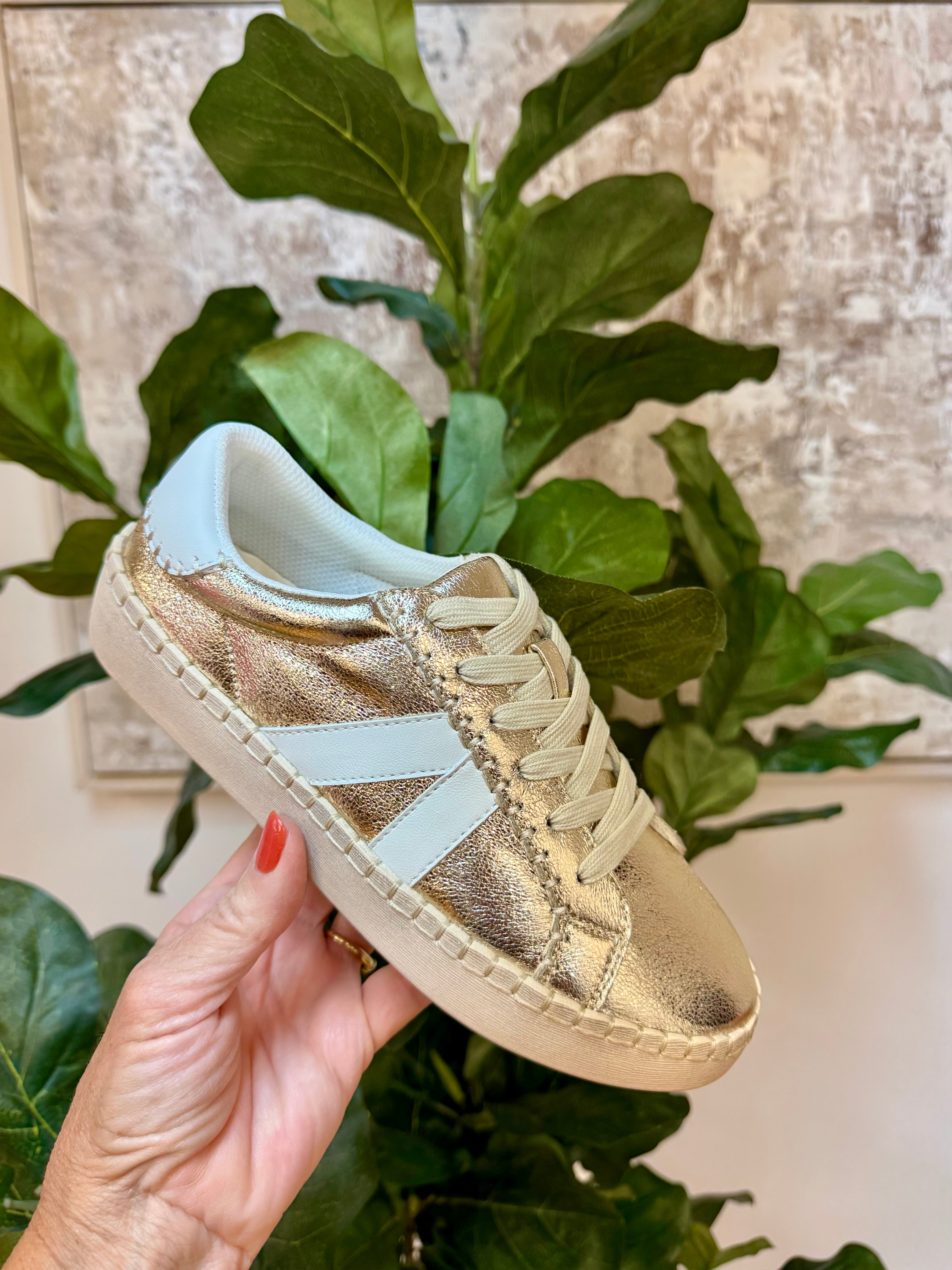 Corkys Friend Zone - Gold Crinkle Metallic-270 Shoes-Corkys-The Lovely Closet, Women's Fashion Boutique in Alexandria, KY