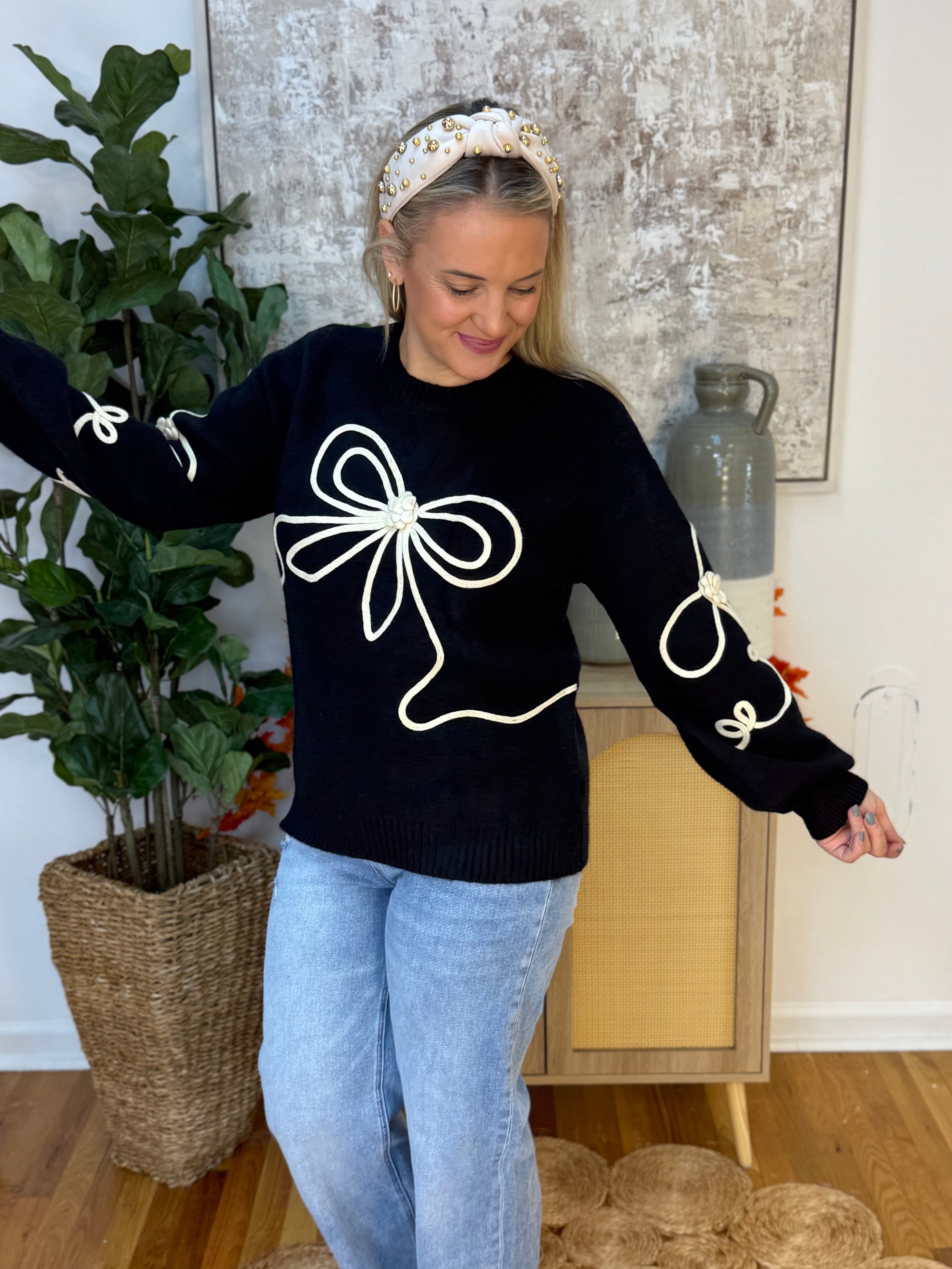 Lux Bow Sweater-150 Sweatshirts-GIGIO-The Lovely Closet, Women's Fashion Boutique in Alexandria, KY