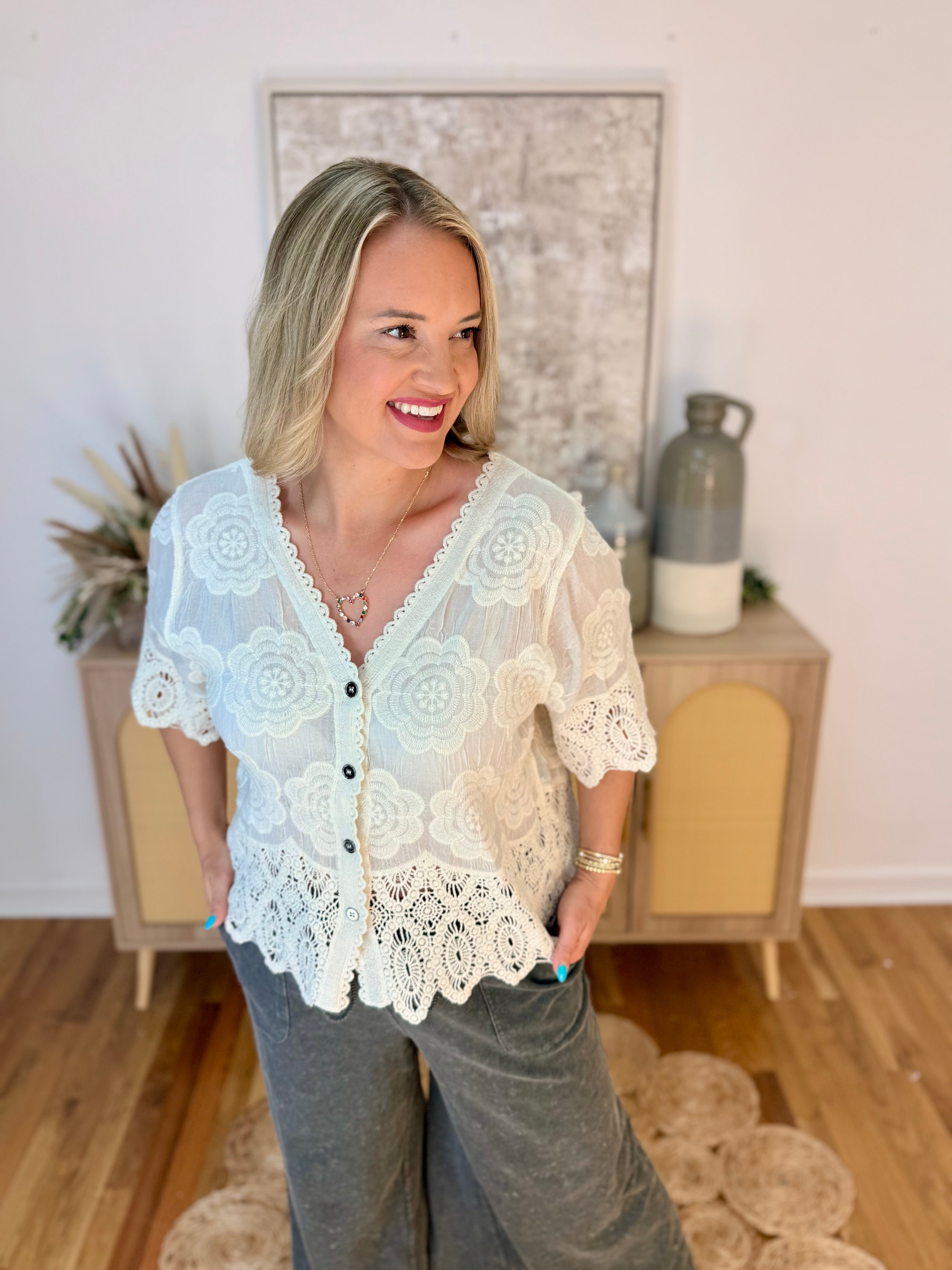 Lovely Moments Lace Cardigan - Onesize-100 Short Sleeve Tops-Pol Clothing-The Lovely Closet, Women's Fashion Boutique in Alexandria, KY