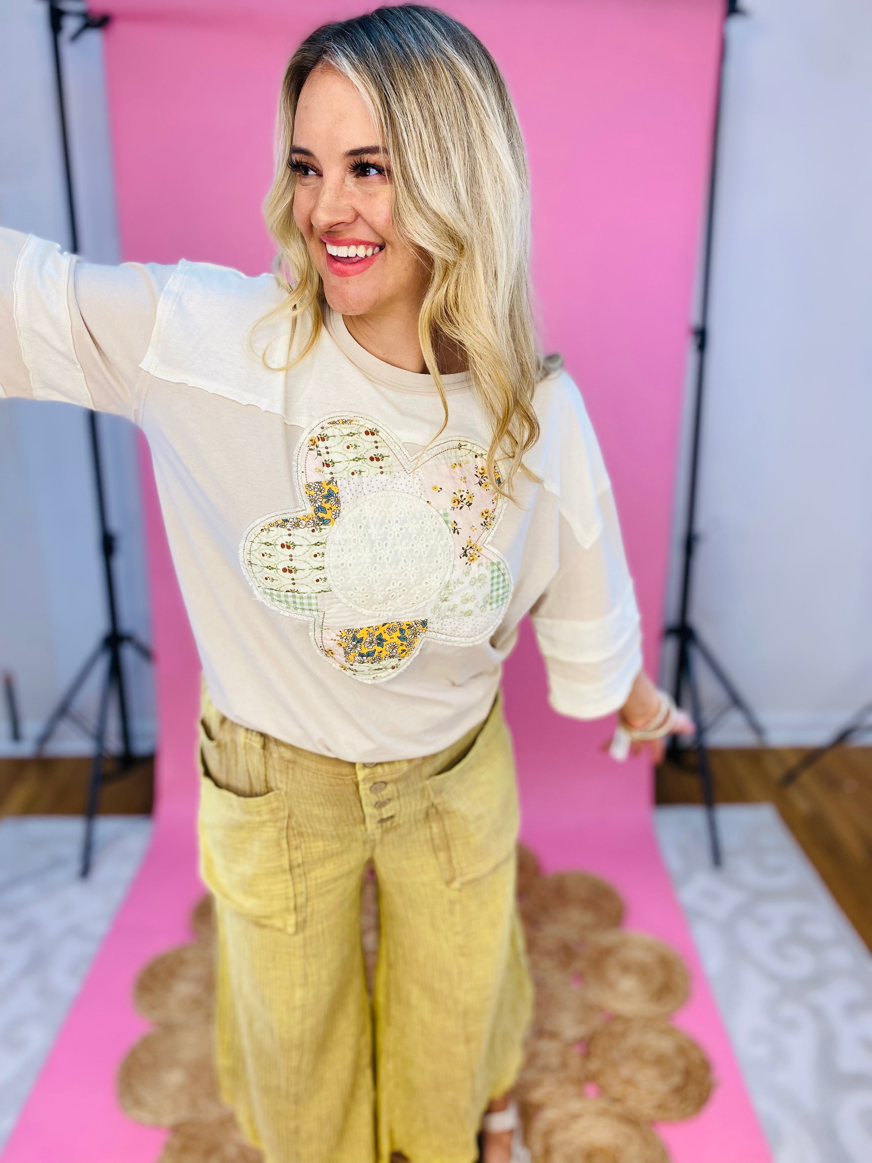 Easy Going Appliqué Top-100 Short Sleeve Tops-Sage + Fig-The Lovely Closet, Women's Fashion Boutique in Alexandria, KY