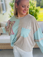 Starlight Bloom Top - Lt. Teal-110 Long Sleeve Top-easel-The Lovely Closet, Women's Fashion Boutique in Alexandria, KY