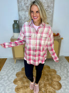 Pink Plaid Ombre Flannel Button Down-110 Long Sleeve Top-White Birch-The Lovely Closet, Women's Fashion Boutique in Alexandria, KY