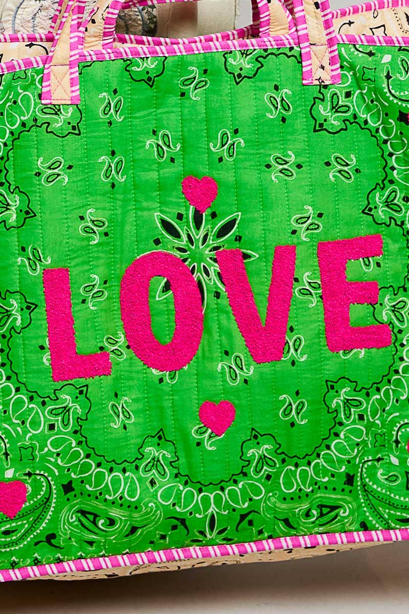 LOVE Bandana Quilted Tote Bag-280 Accessories-Pol Clothing-The Lovely Closet, Women's Fashion Boutique in Alexandria, KY