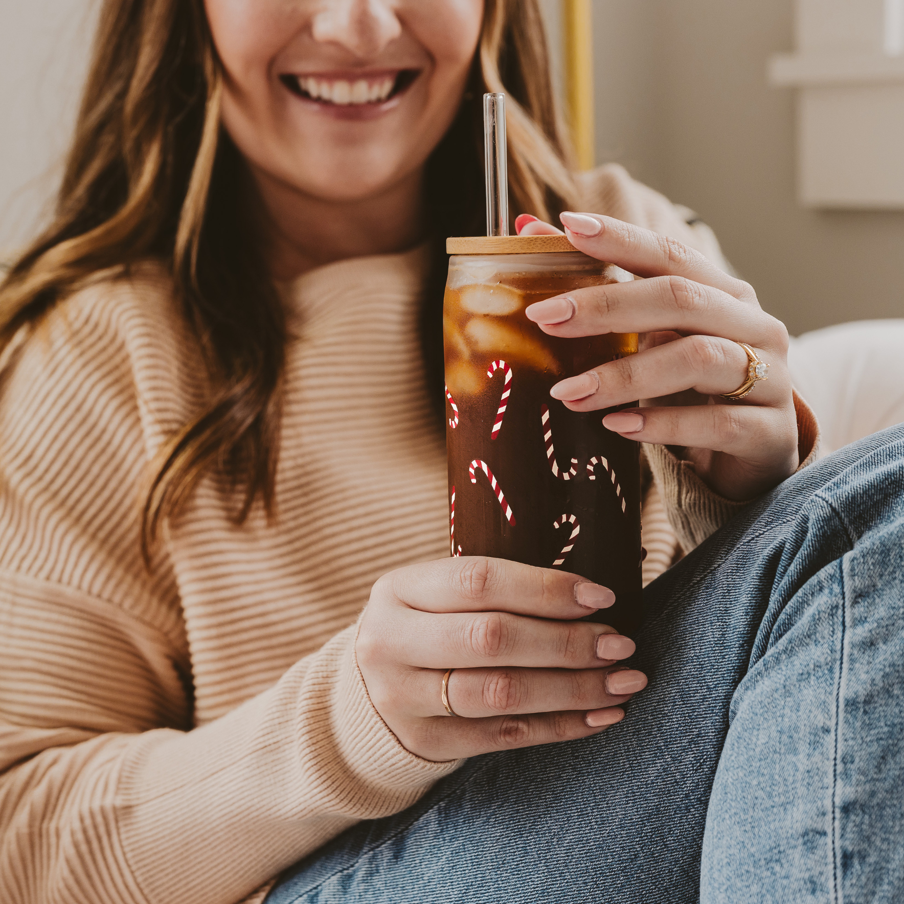 Candy Cane 17 oz Glass w/ Straw & Lid-310 Gift-Sweet Water Decor-The Lovely Closet, Women's Fashion Boutique in Alexandria, KY