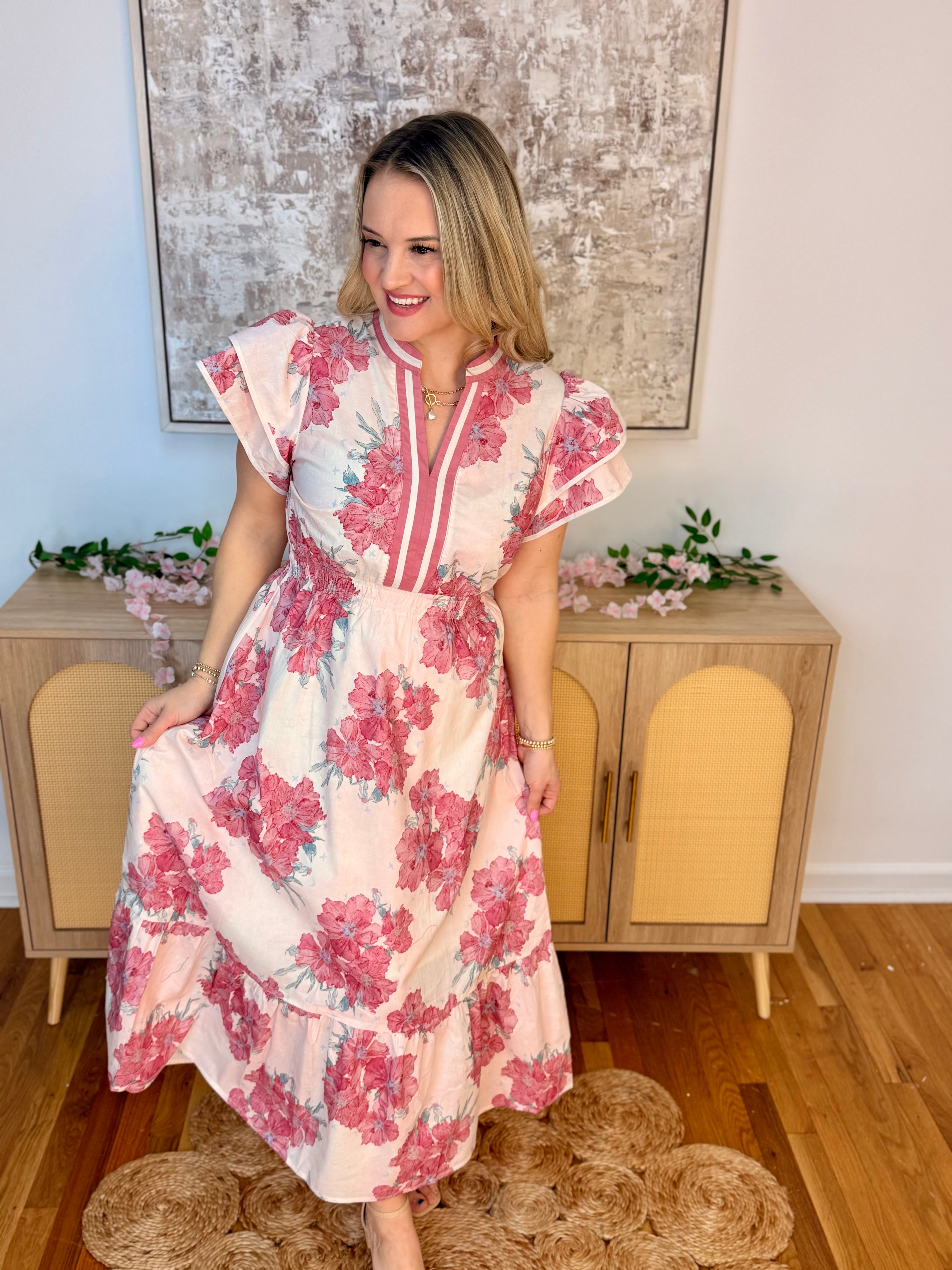 Spring Bouquet Midi Dress-180 Dresses-Umgee-The Lovely Closet, Women's Fashion Boutique in Alexandria, KY