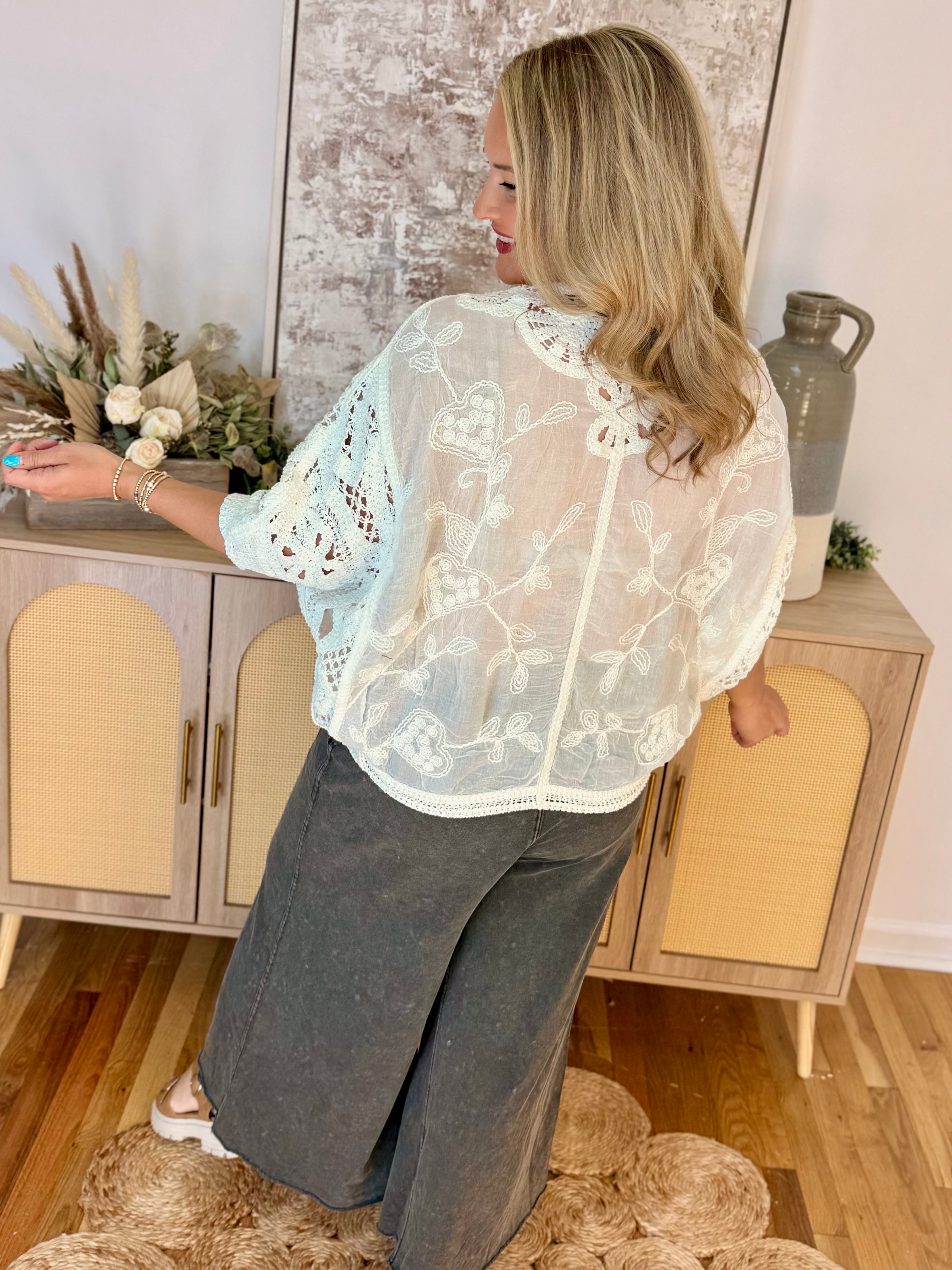 Crochet Cardigan - Cream - One Size-160 Cardigan/Kimonos-Pol Clothing-The Lovely Closet, Women's Fashion Boutique in Alexandria, KY