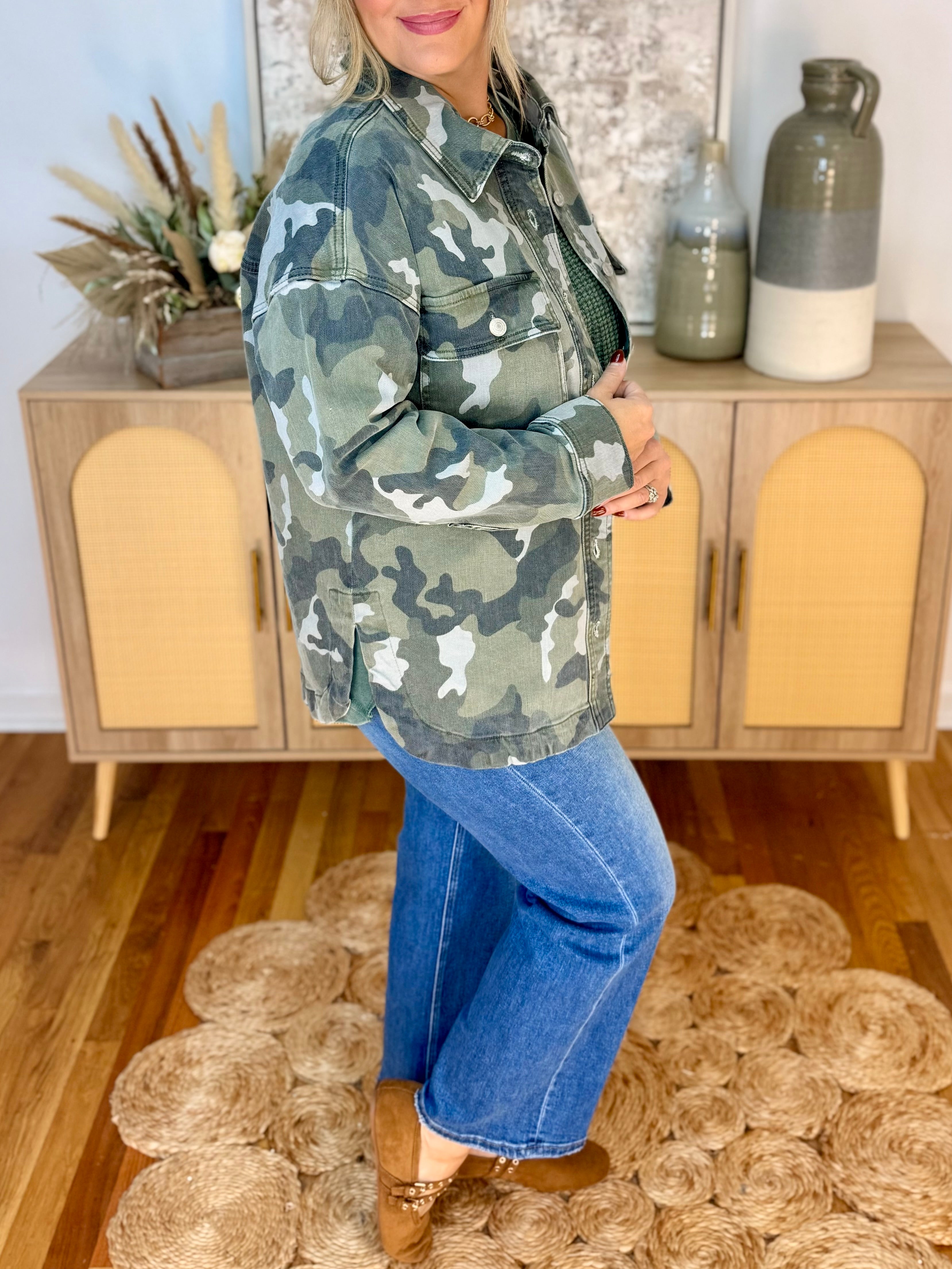 Camo Oversized Denim Jacket-Shackets-Mica Denim-The Lovely Closet, Women's Fashion Boutique in Alexandria, KY