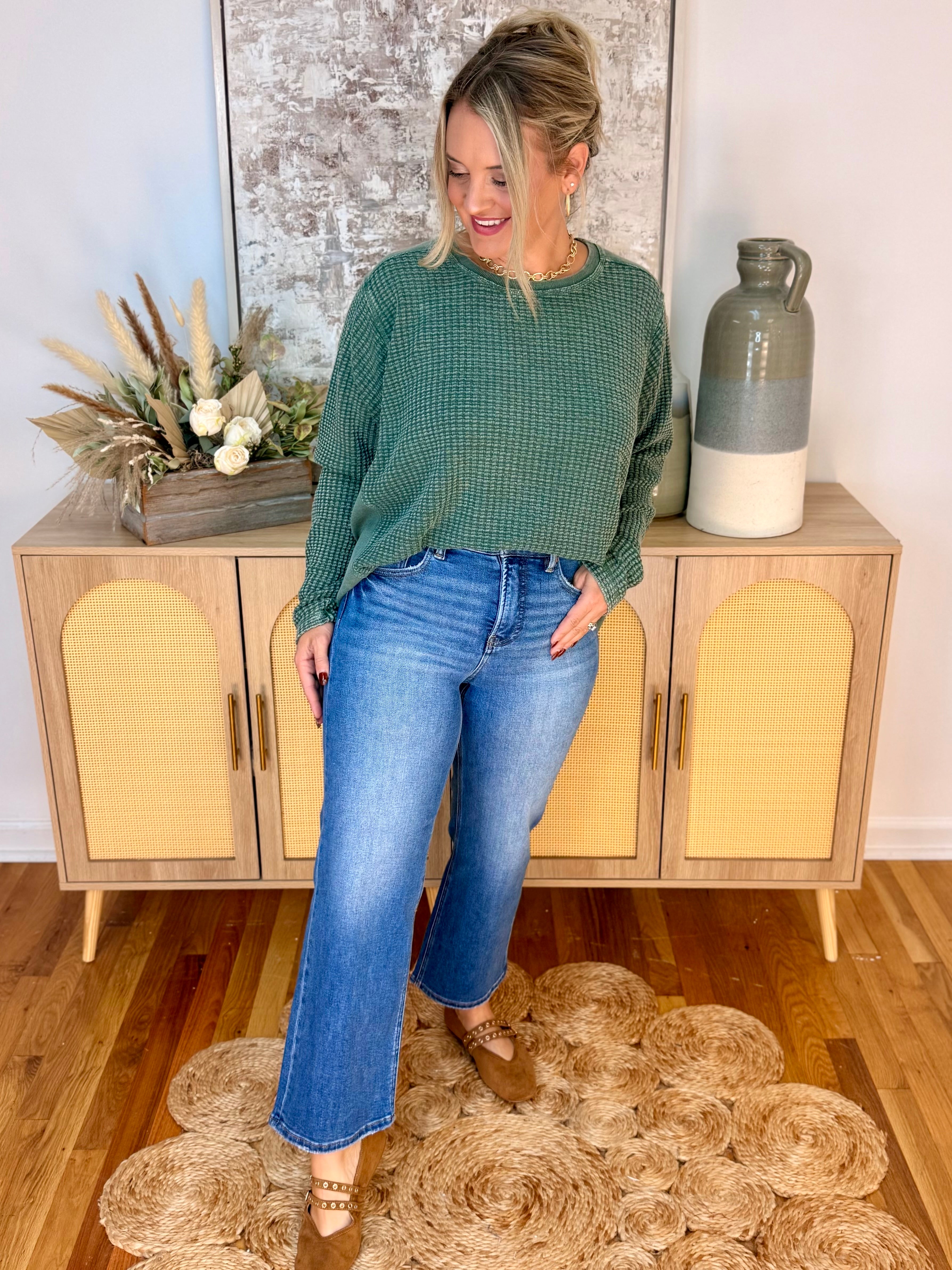 RISEN Mid Rise Crop Wide Leg Tummy Control - Dark-210 Jeans-Risen-The Lovely Closet, Women's Fashion Boutique in Alexandria, KY