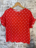 Color Pop Polka Dot Top - Dark Coral-100 Short Sleeve Tops-Carole Christian-The Lovely Closet, Women's Fashion Boutique in Alexandria, KY