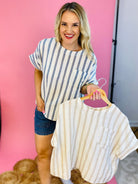 Where My Beaches At Top - Blue Stripe-100 Short Sleeve Tops-eesome-The Lovely Closet, Women's Fashion Boutique in Alexandria, KY