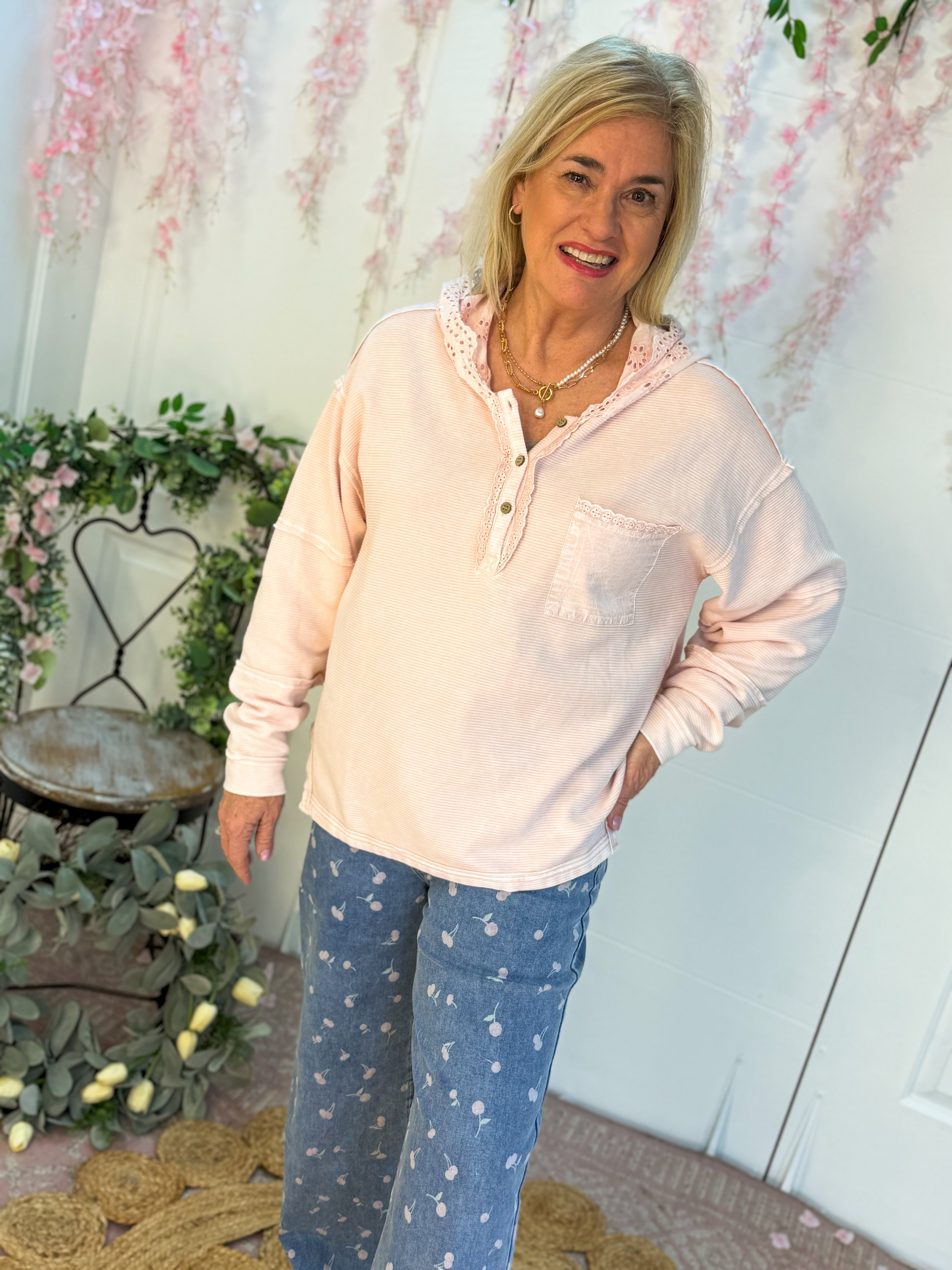 Sweet In Pink Hooded Top-110 Long Sleeve Top-easel-The Lovely Closet, Women's Fashion Boutique in Alexandria, KY