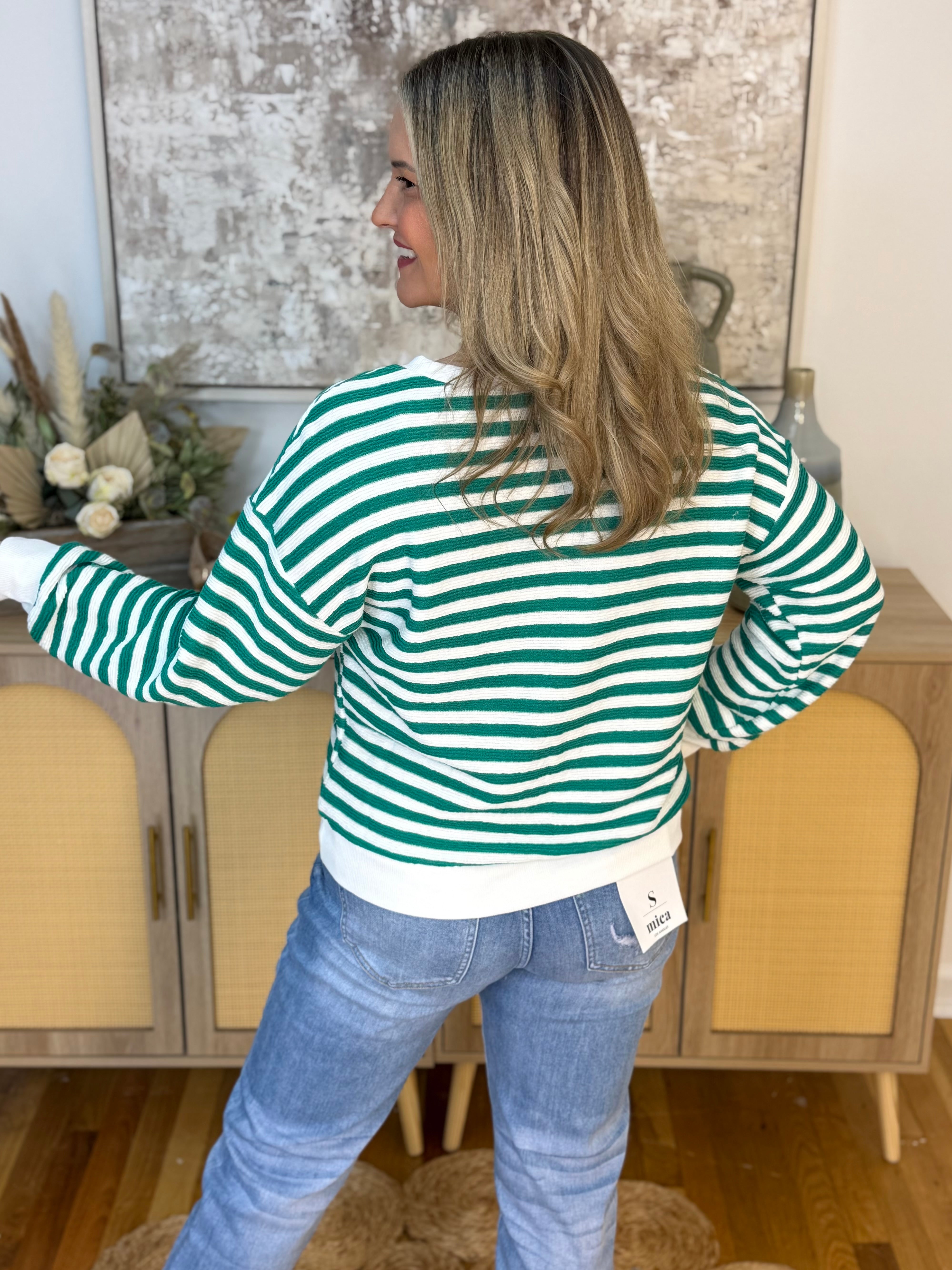 St. Patty's Green and White Pullover-110 Long Sleeve Top-zenana-The Lovely Closet, Women's Fashion Boutique in Alexandria, KY