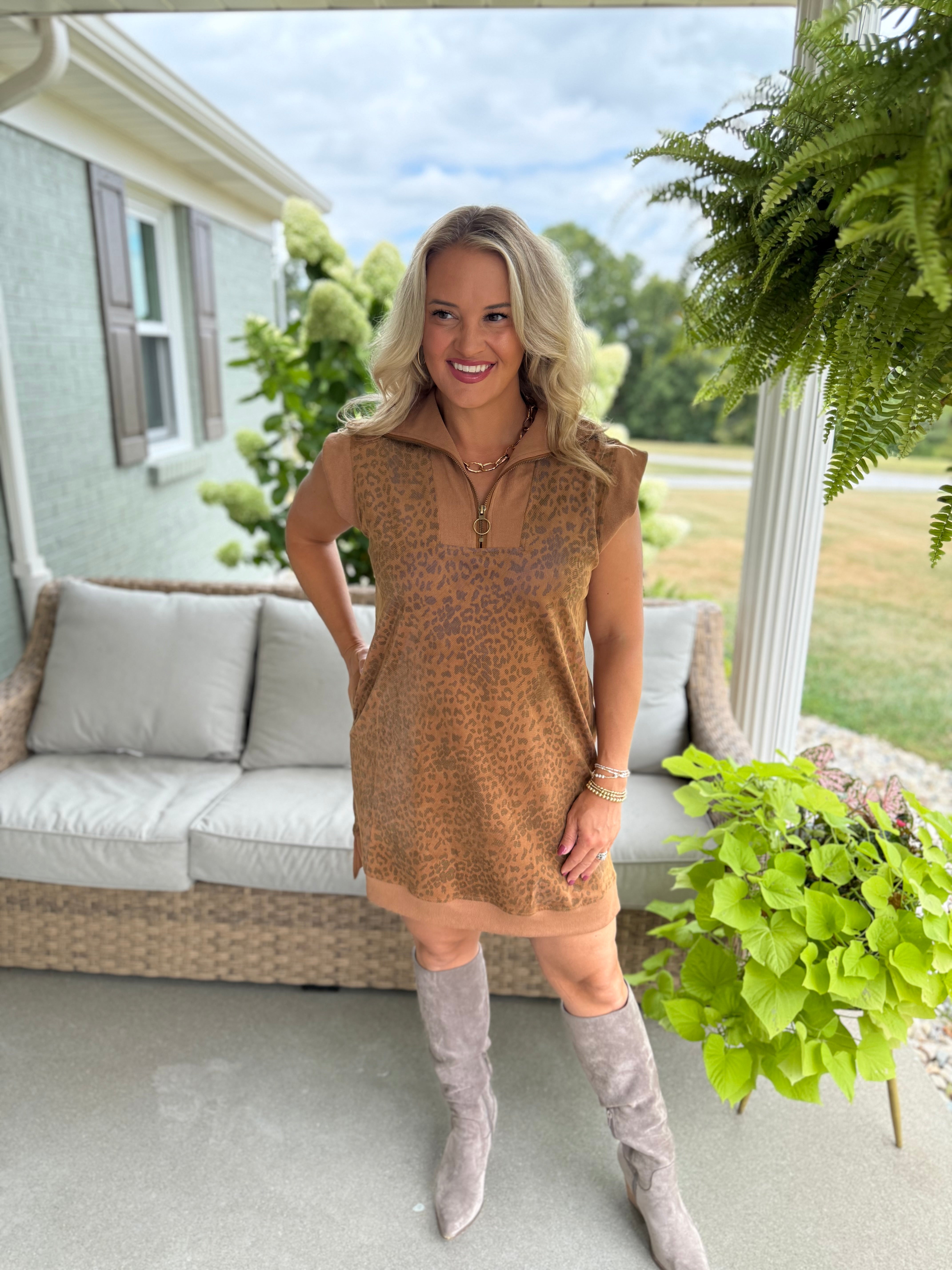 ANIMAL PRINT SUEDE DRESS-180 Dresses-Doe and Rae-The Lovely Closet, Women's Fashion Boutique in Alexandria, KY