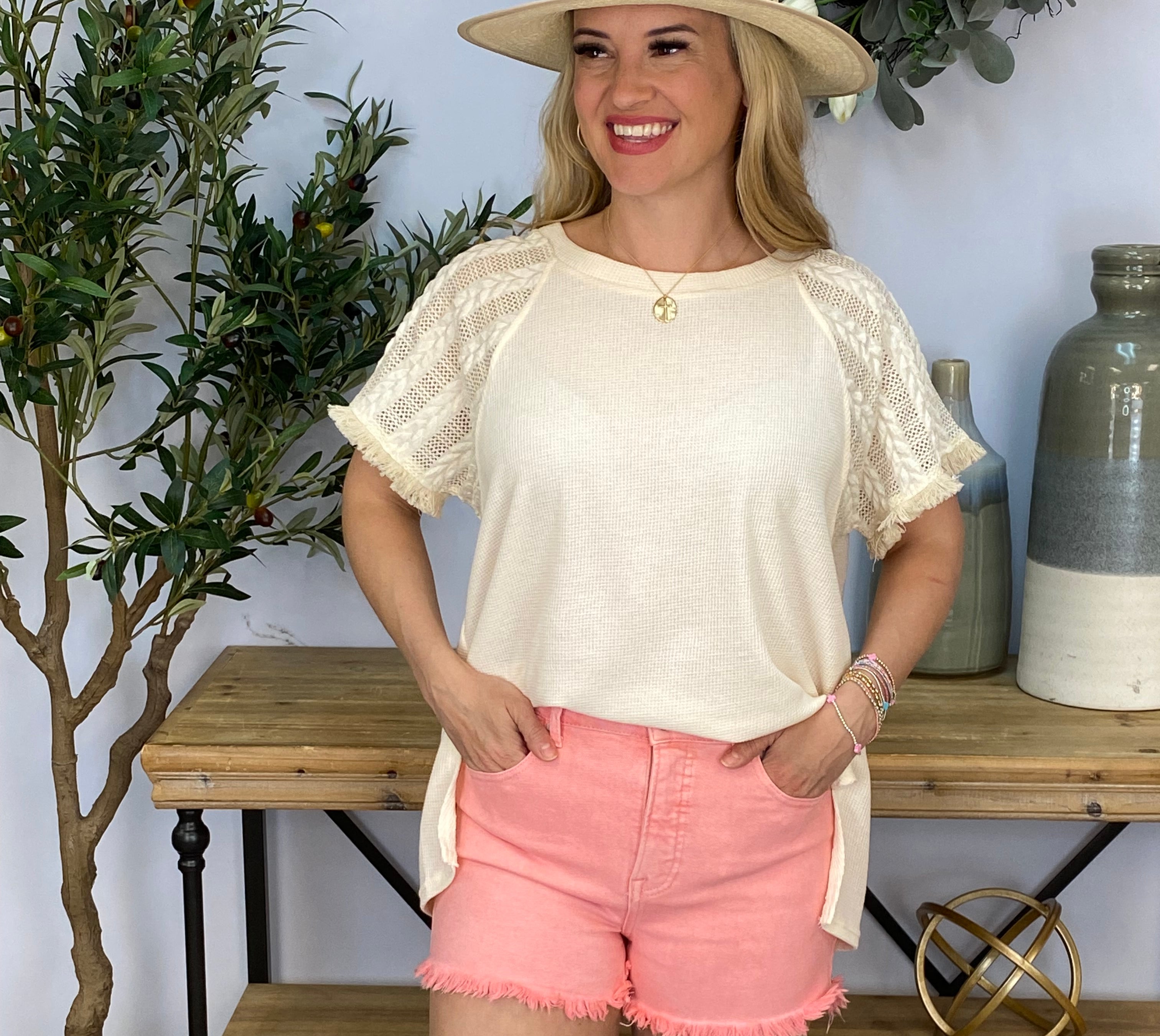 Pink Sunset Risen Shorts-230 Skirts/Shorts-Risen-The Lovely Closet, Women's Fashion Boutique in Alexandria, KY