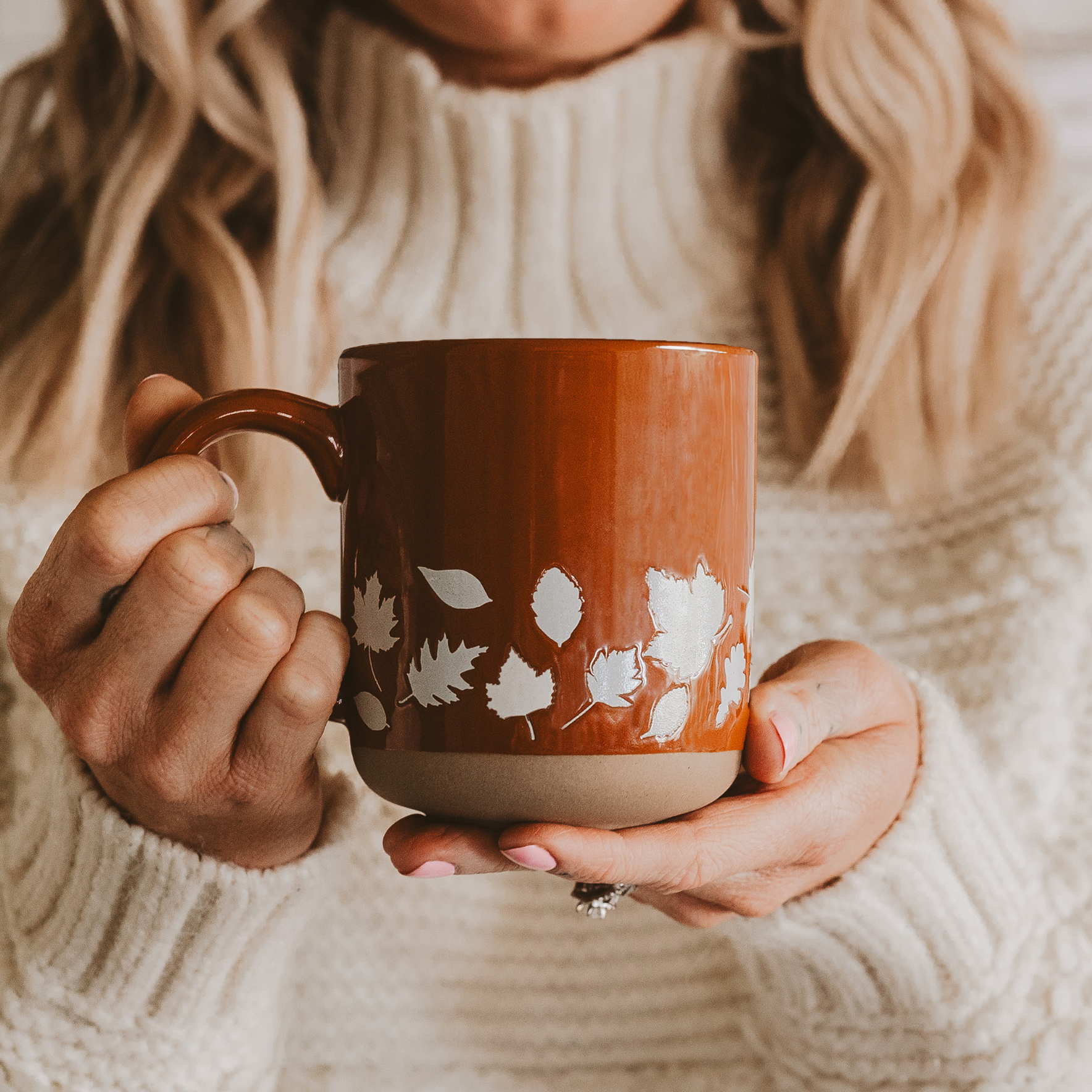 White Fall Leaves Stoneware Coffee Mug-310 Gift-Sweet Water Decor-The Lovely Closet, Women's Fashion Boutique in Alexandria, KY