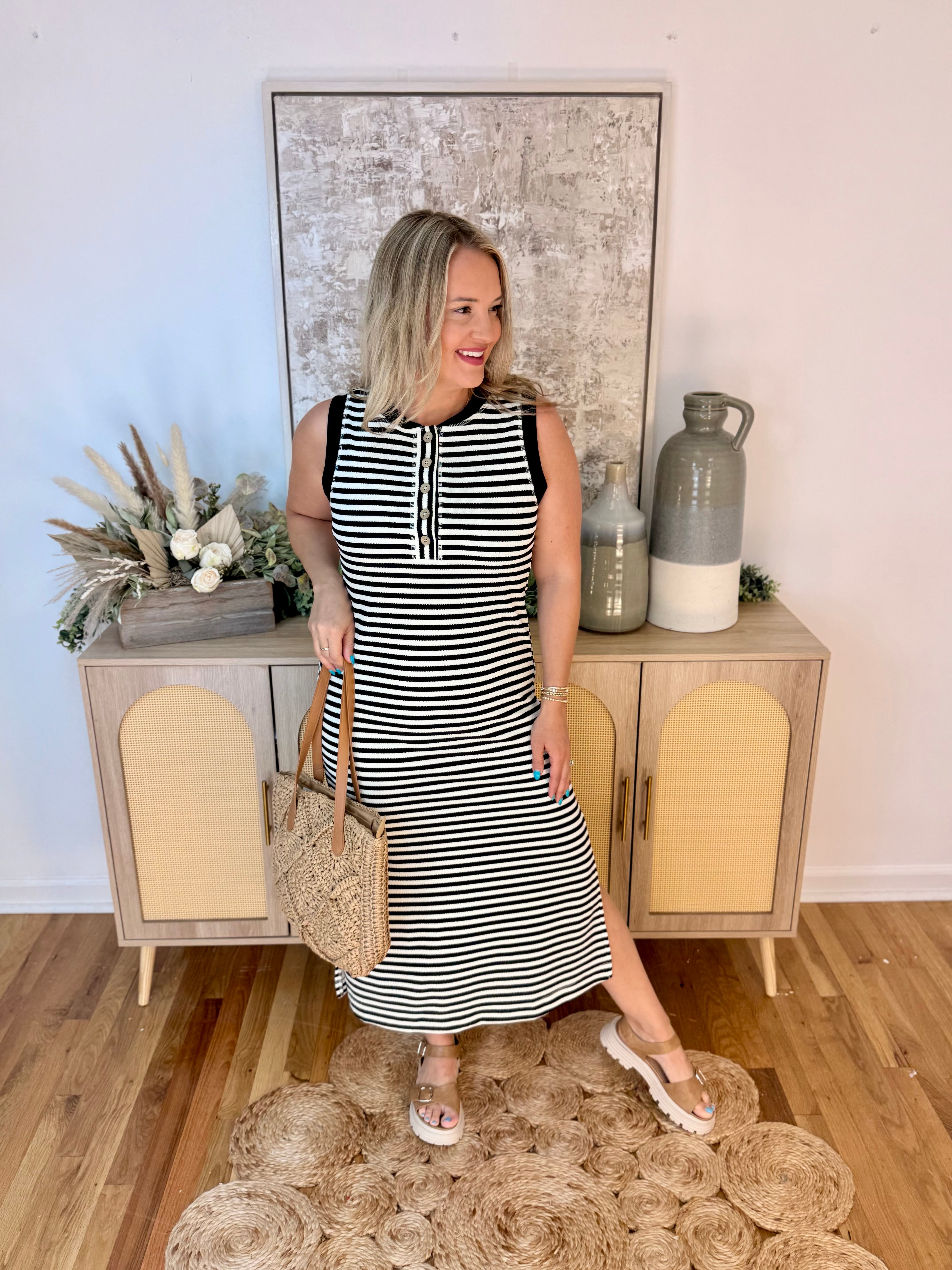 Simply Striped Midi Dress-180 Dresses-Blu Pepper-The Lovely Closet, Women's Fashion Boutique in Alexandria, KY