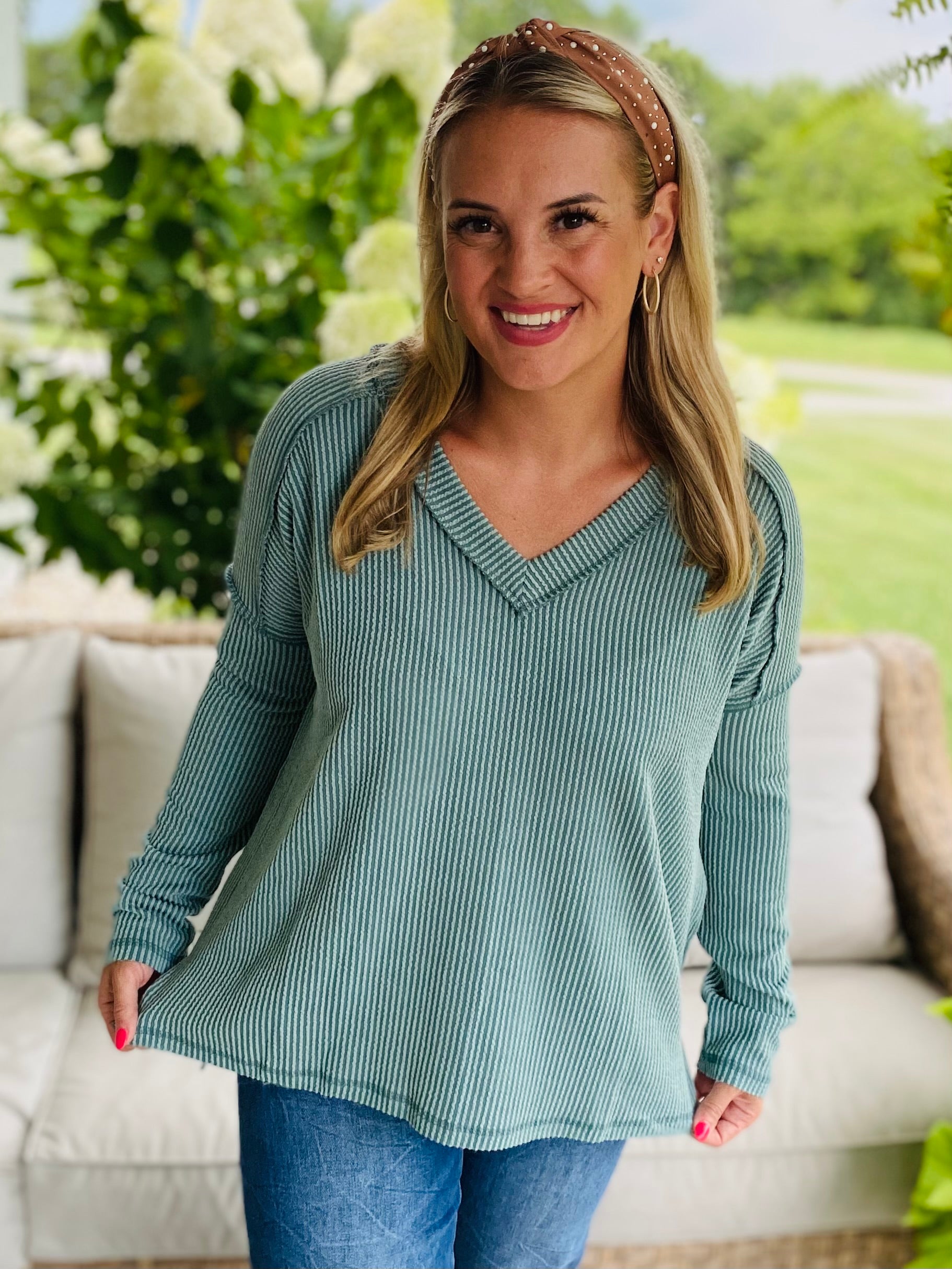 Autumn Days Ribbed Top - Teal-110 Long Sleeve Top-zenana-The Lovely Closet, Women's Fashion Boutique in Alexandria, KY