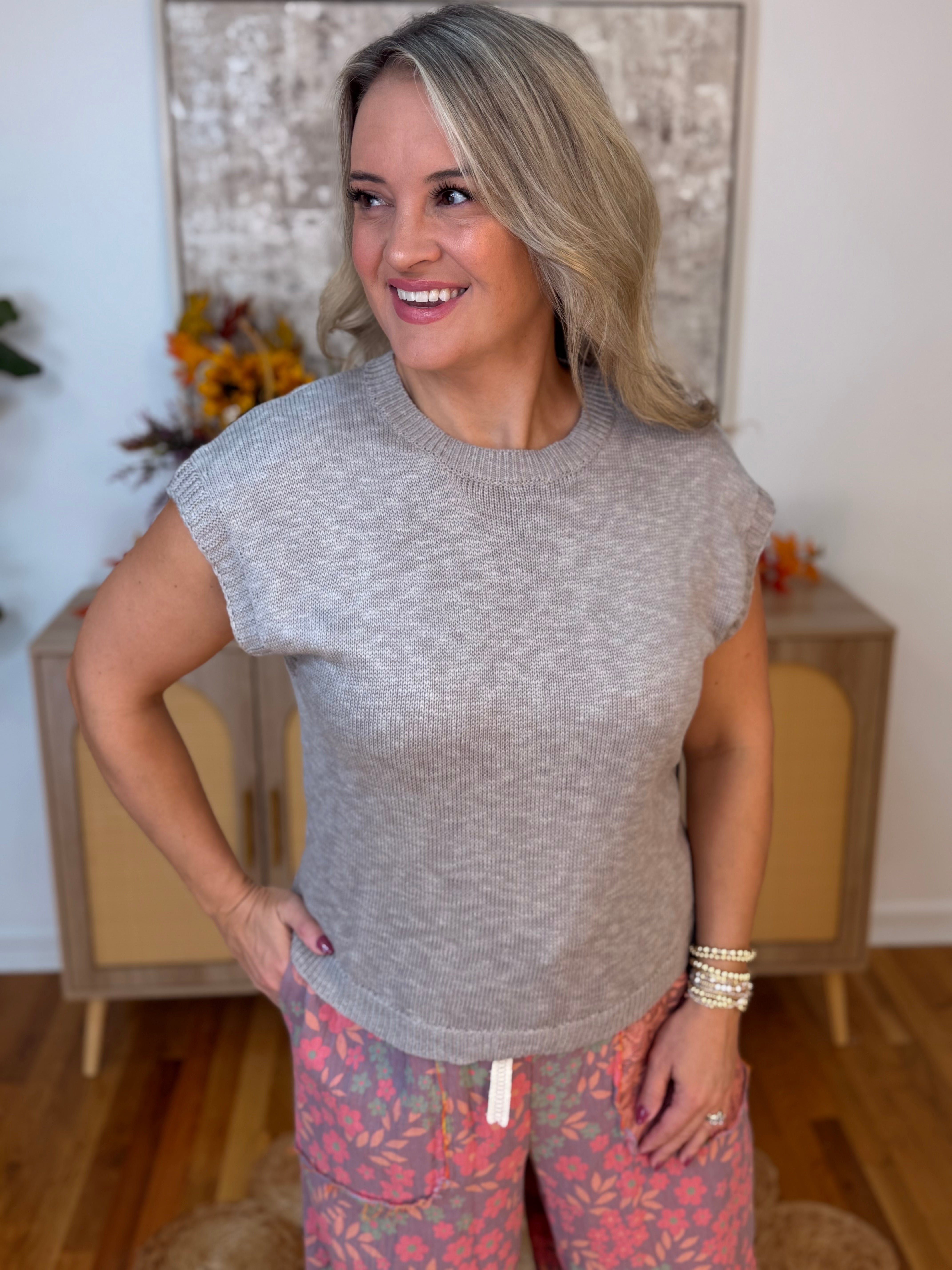 Ready for Fall Knit Top - Taupe-120 Sleeveless Tops-La Miel-The Lovely Closet, Women's Fashion Boutique in Alexandria, KY