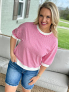 Simply Spring Striped Top - Pink-100 Short Sleeve Tops-zenana-The Lovely Closet, Women's Fashion Boutique in Alexandria, KY