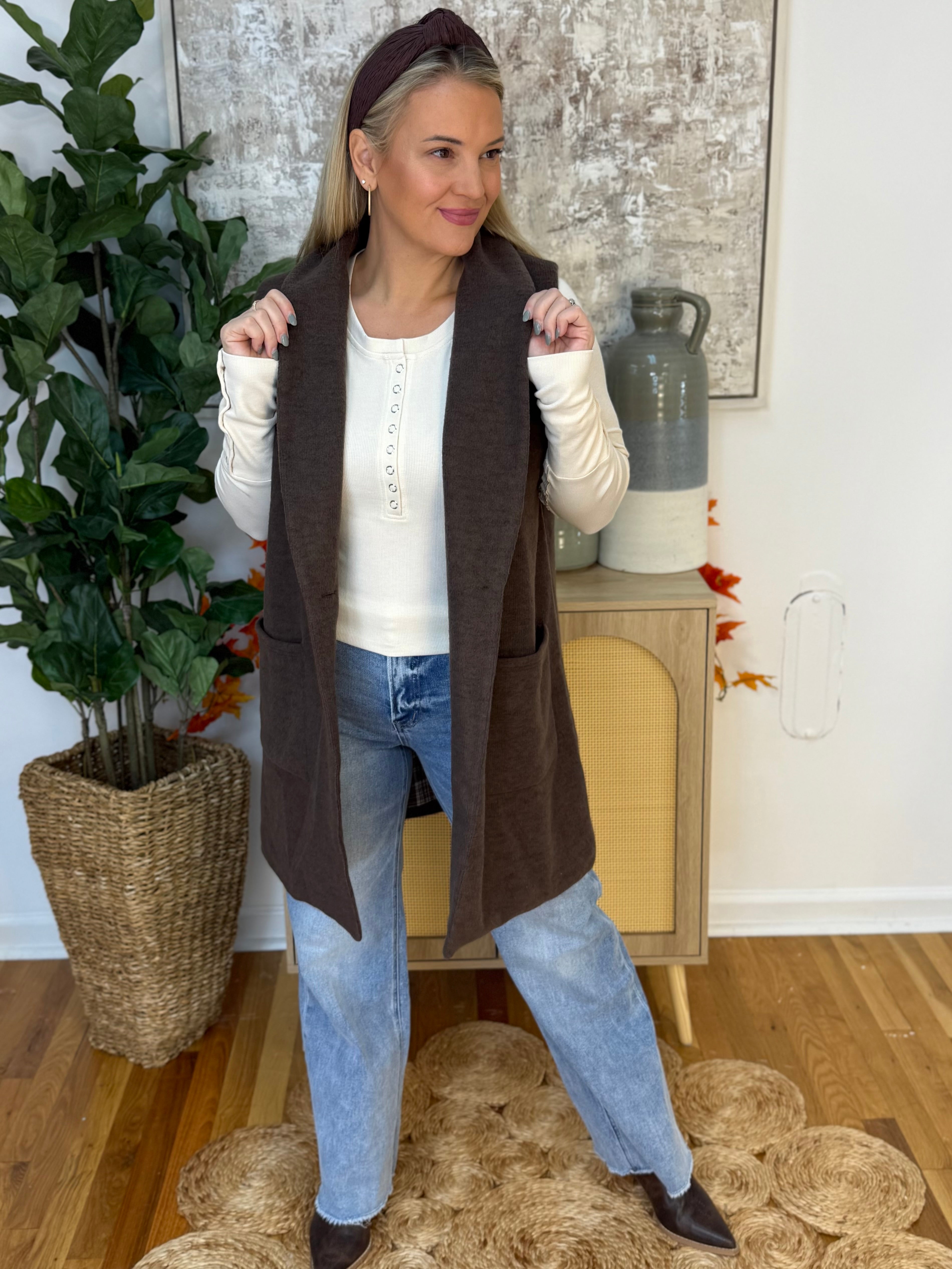 FINAL SALE Brushed Long Vest-170 Jackets/Outerwear-Anniewear-The Lovely Closet, Women's Fashion Boutique in Alexandria, KY