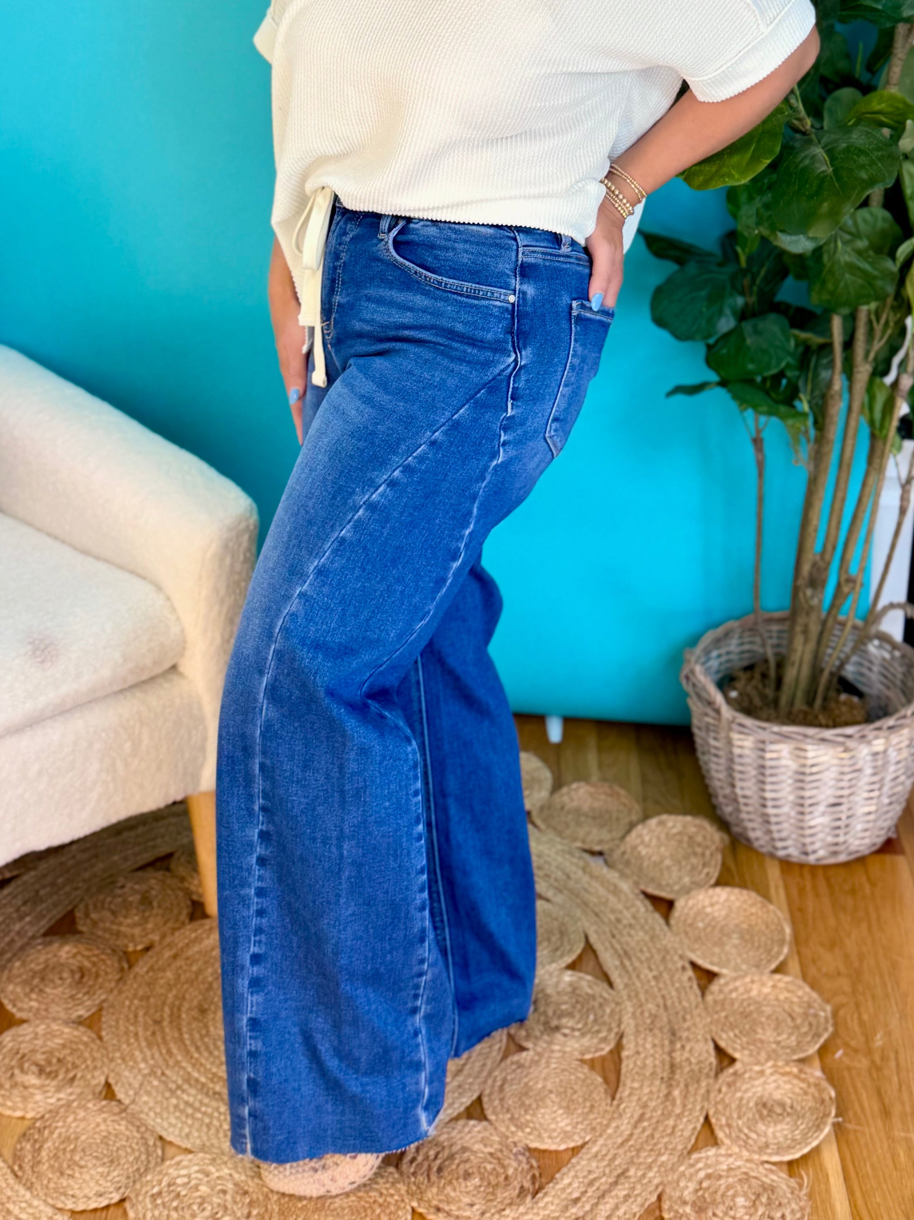 RISEN Drawstring Waistband Relaxed Jeans-210 Jeans-Risen-The Lovely Closet, Women's Fashion Boutique in Alexandria, KY