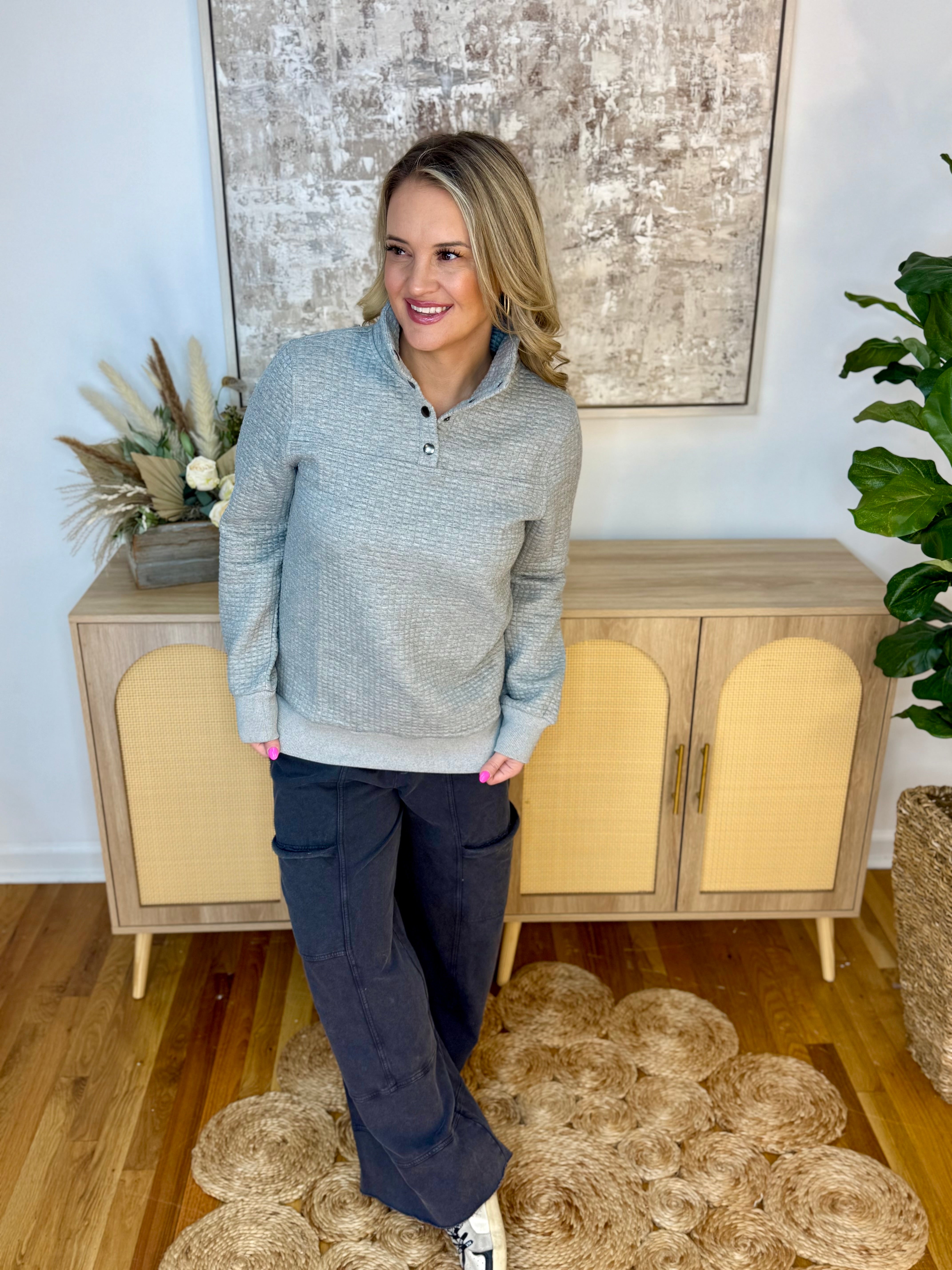 Sweater Weather 1/4 Snap Pullover-150 Sweatshirts-Doe and Rae-The Lovely Closet, Women's Fashion Boutique in Alexandria, KY