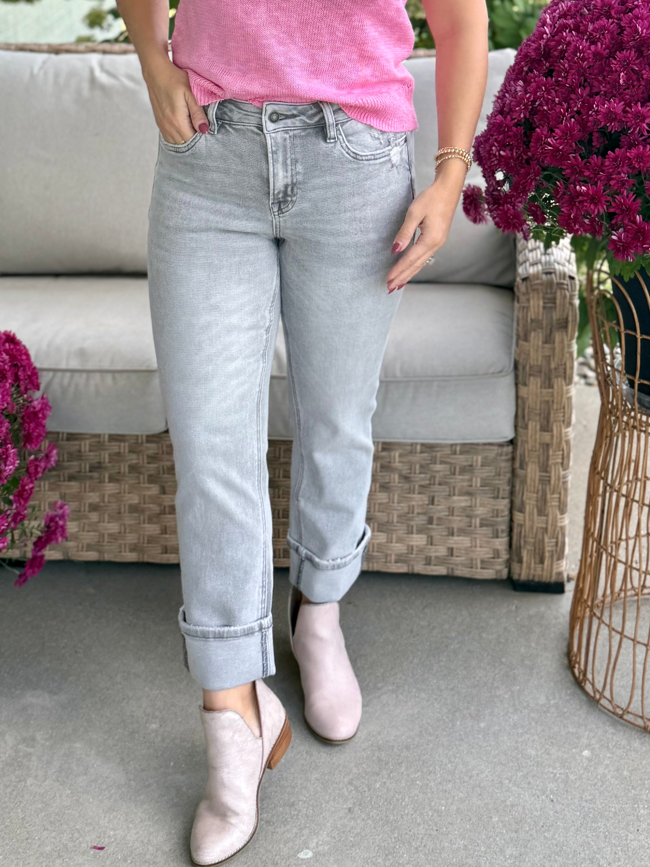 MICA MID RISE STRAIGHT LEG VINTAGE GREY WASH-210 Jeans-Donation Pink-The Lovely Closet, Women's Fashion Boutique in Alexandria, KY