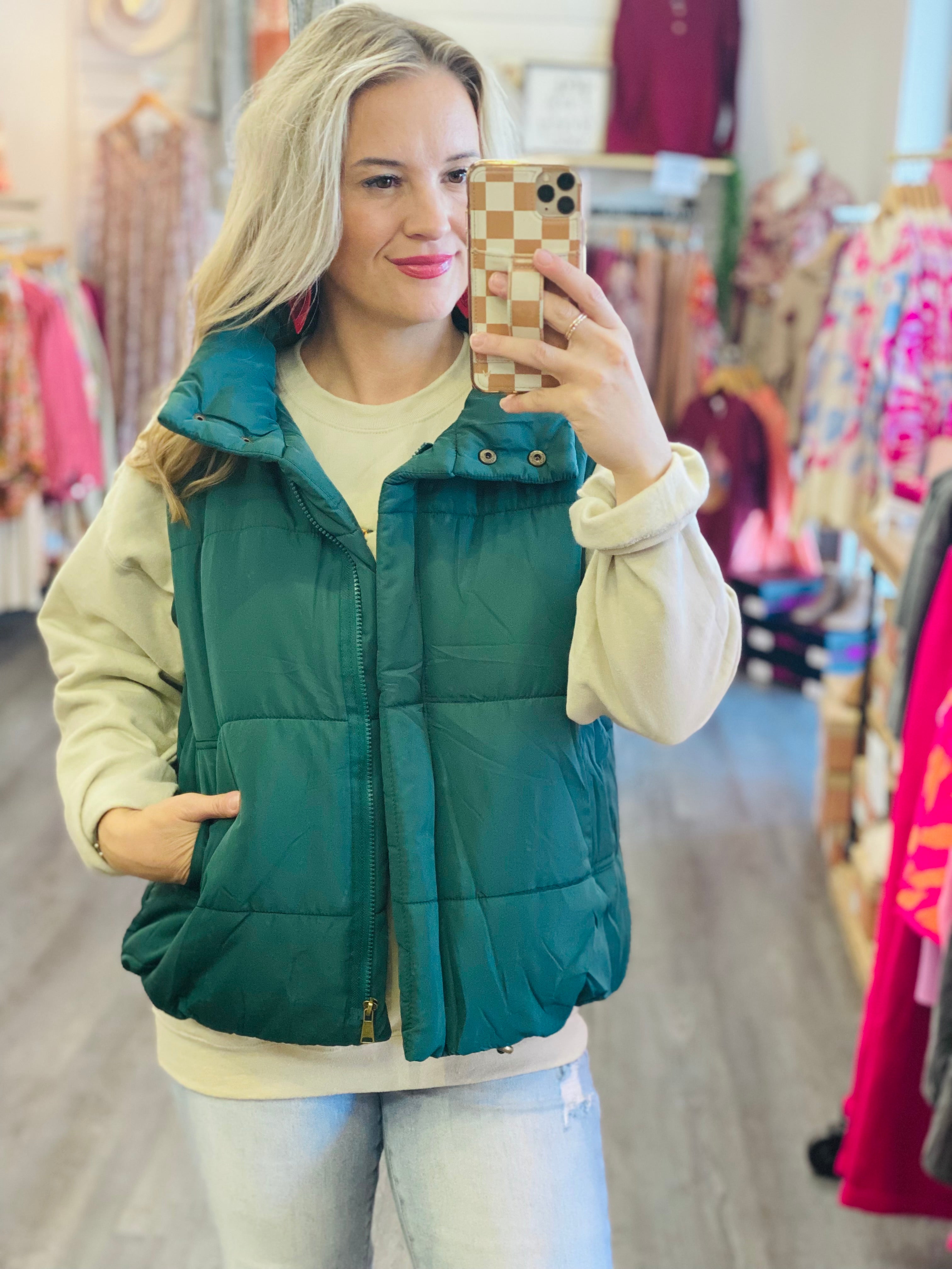 Cozy Season Puffer Vest - Hunter Green-170 Jackets/Outerwear-The Lovely Closet-The Lovely Closet, Women's Fashion Boutique in Alexandria, KY