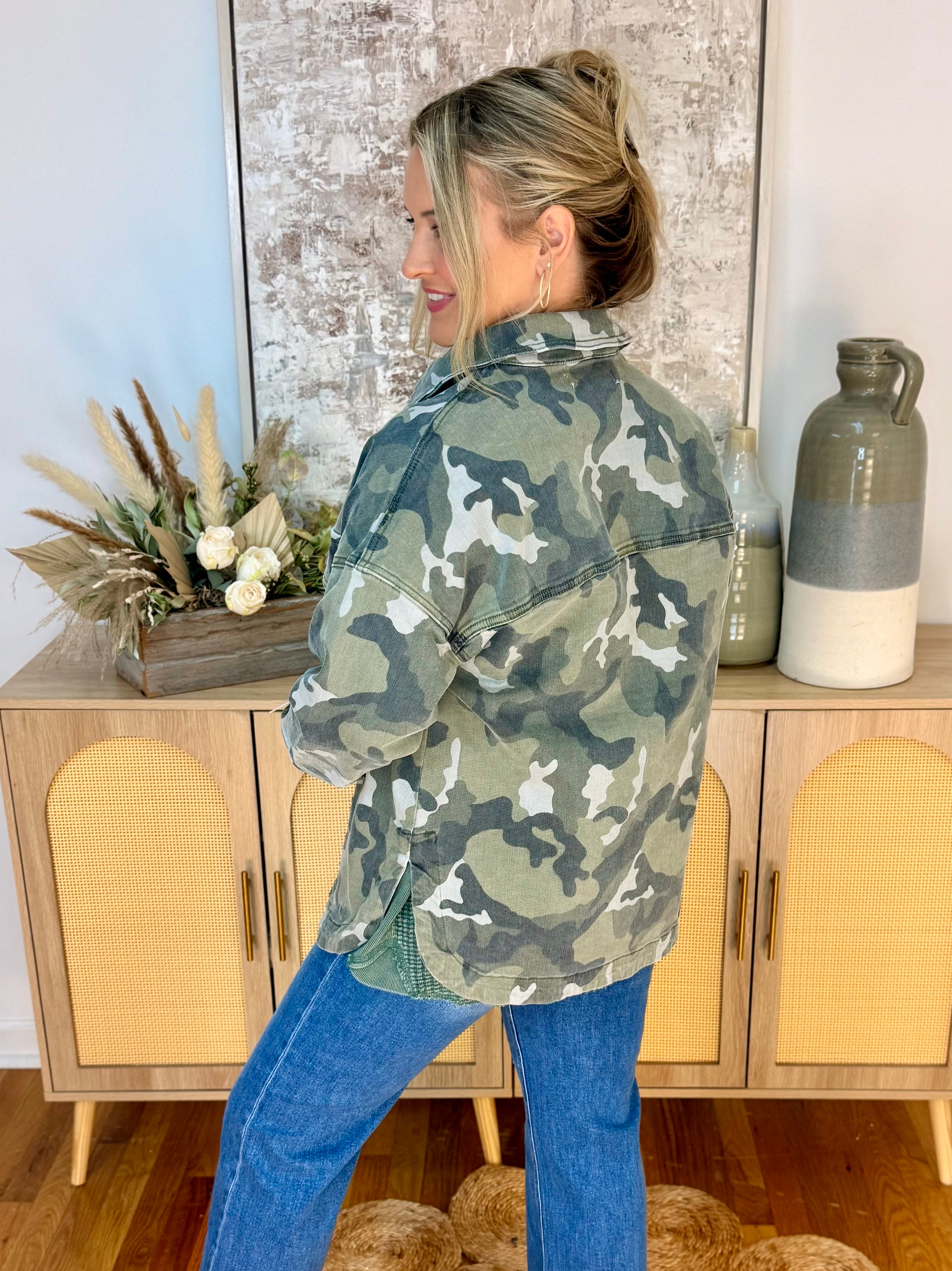Camo Oversized Denim Jacket-Shackets-Mica Denim-The Lovely Closet, Women's Fashion Boutique in Alexandria, KY
