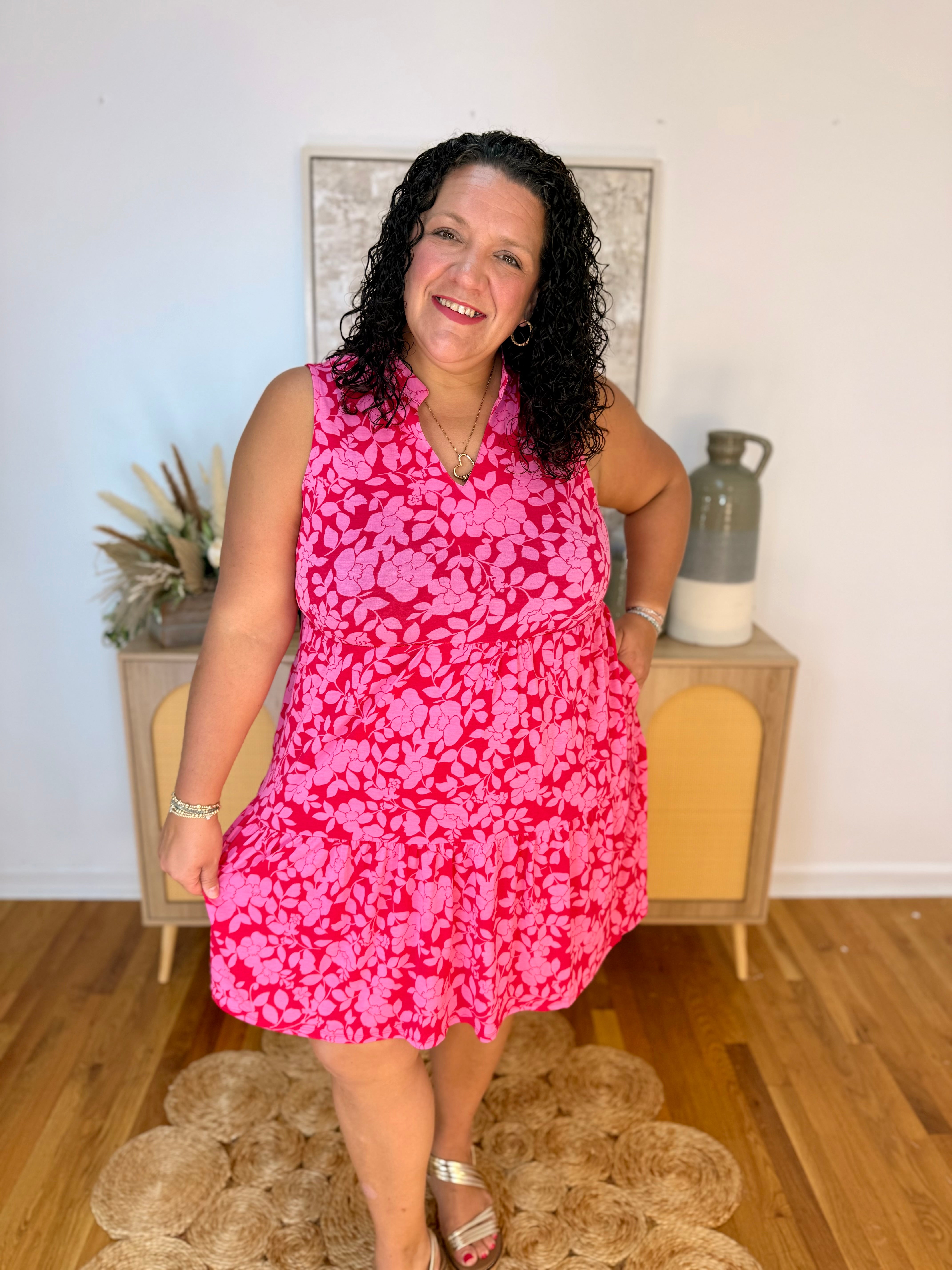 Pink on Pink Floral Lizzy Dress - Plus Only-180 Dresses-Dear Scarlett-The Lovely Closet, Women's Fashion Boutique in Alexandria, KY