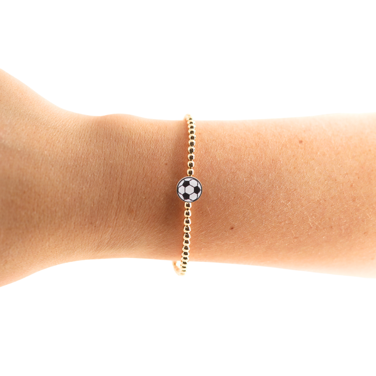 Soccer Ball Bracelet on Gold: Gold / Standard 6.75 inch-bracelets-Beaded Blondes-The Lovely Closet, Women's Fashion Boutique in Alexandria, KY