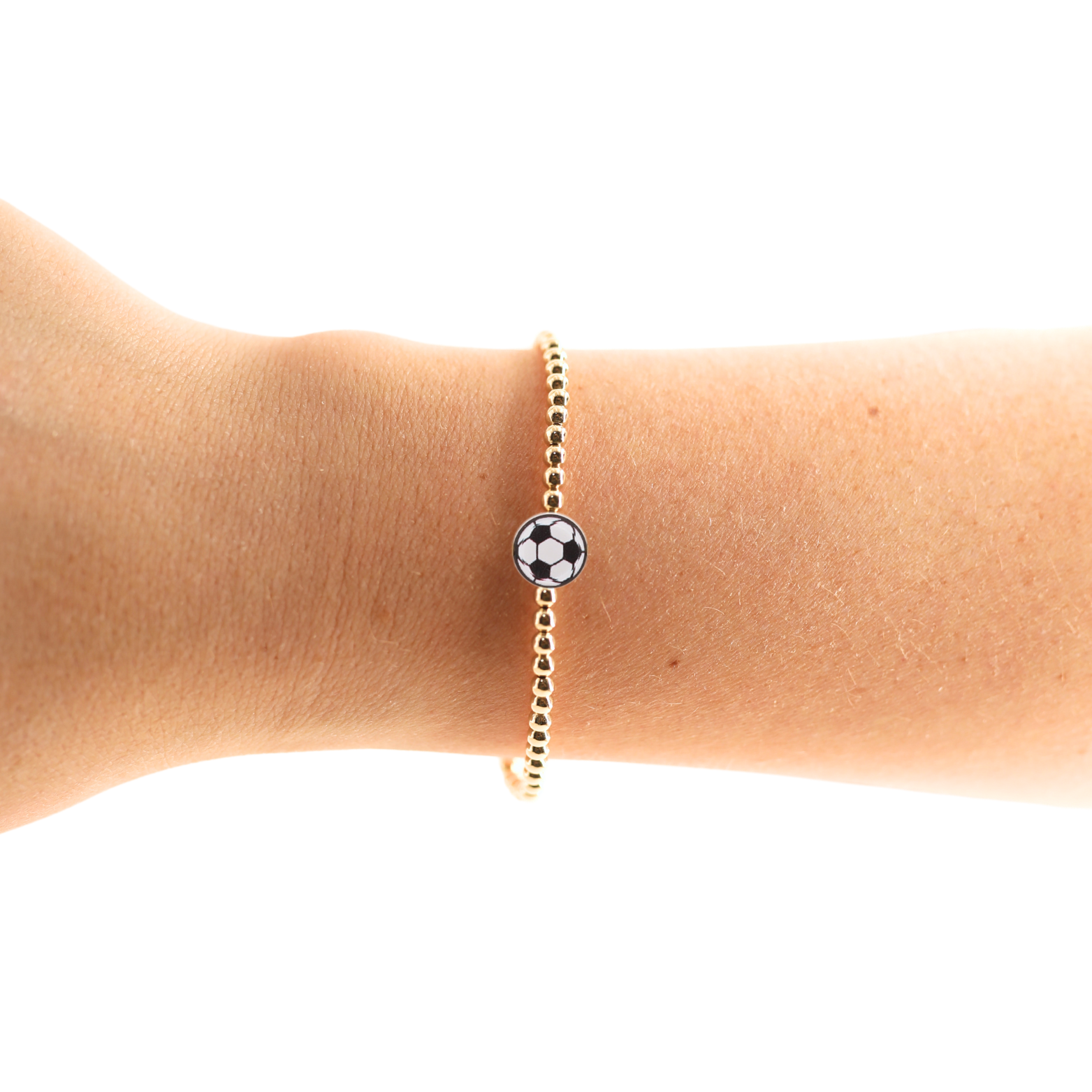 Soccer Ball Bracelet on Gold: Gold / Extended 7.25 inch-bracelet-Beaded Blondes-The Lovely Closet, Women's Fashion Boutique in Alexandria, KY