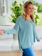 Autumn Days Ribbed Top - Teal-110 Long Sleeve Top-zenana-The Lovely Closet, Women's Fashion Boutique in Alexandria, KY