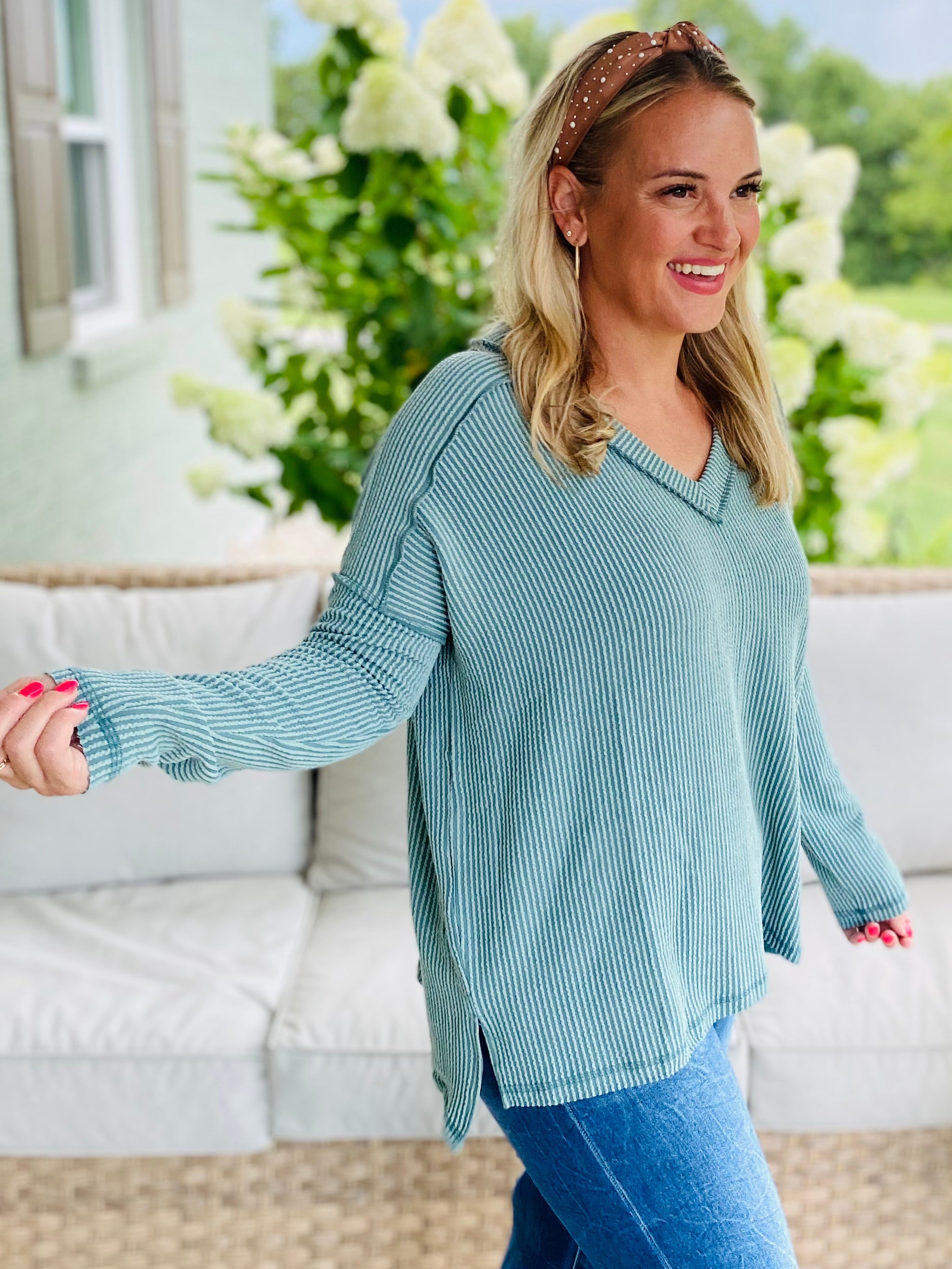 Autumn Days Ribbed Top - Teal-110 Long Sleeve Top-zenana-The Lovely Closet, Women's Fashion Boutique in Alexandria, KY