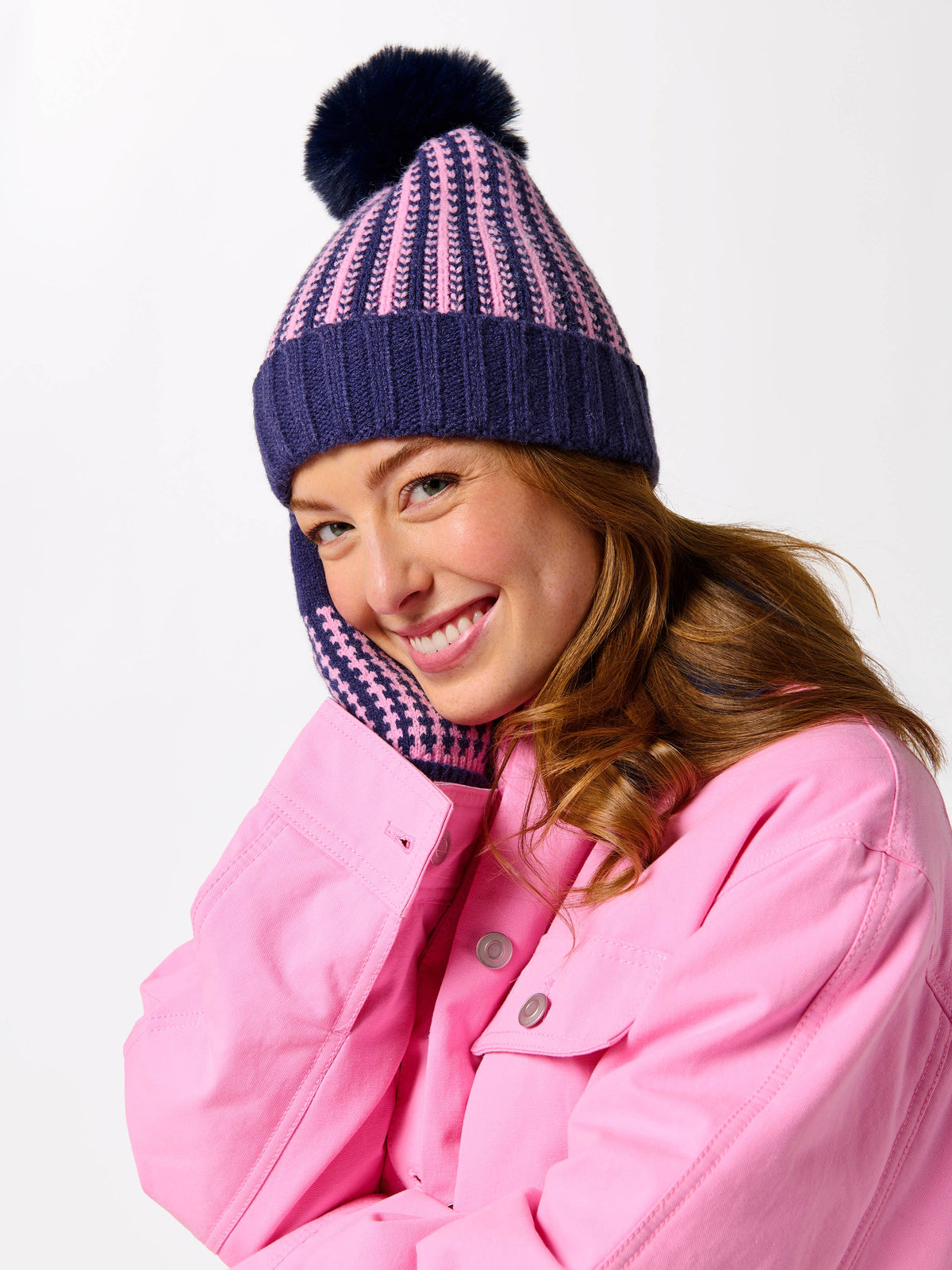 Hadley Beanie - Navy & Pink-350 Holiday-Shiraleah-The Lovely Closet, Women's Fashion Boutique in Alexandria, KY